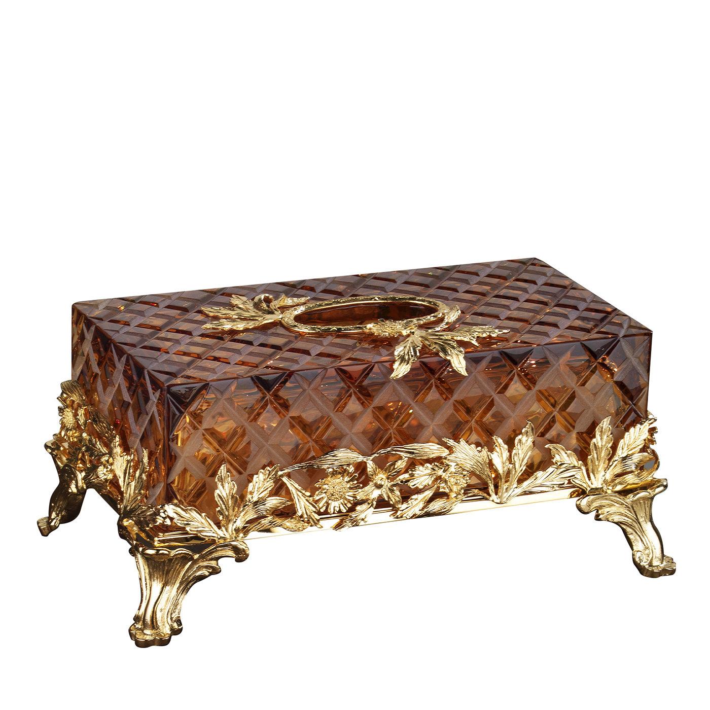 Gold and Hamber Crystal Tissue Box Holder For Sale
