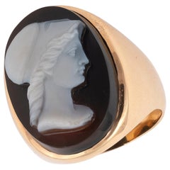 Antique Gold and Hardstone Minerva Cameo Ring