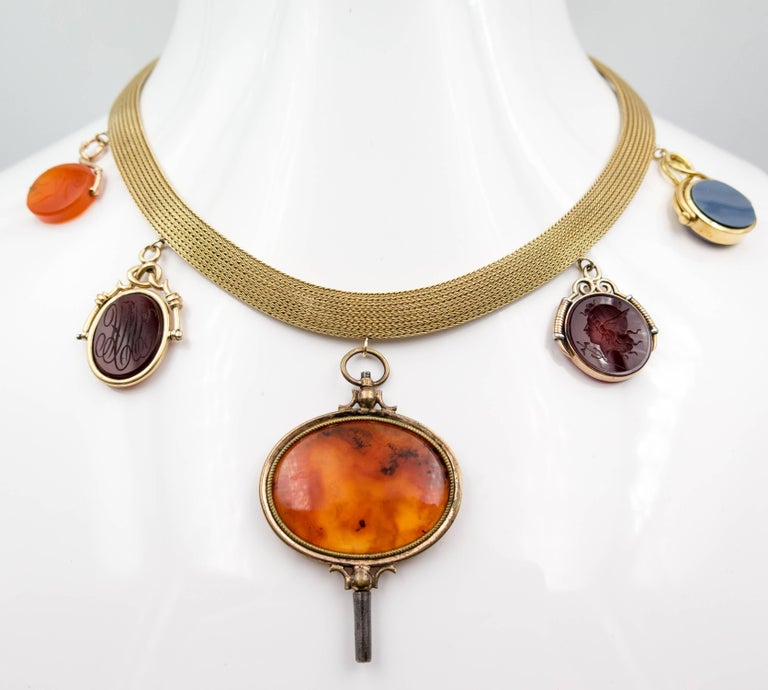 Gold and Hardstone Swivel Fob Necklace at 1stDibs fob necklace gold