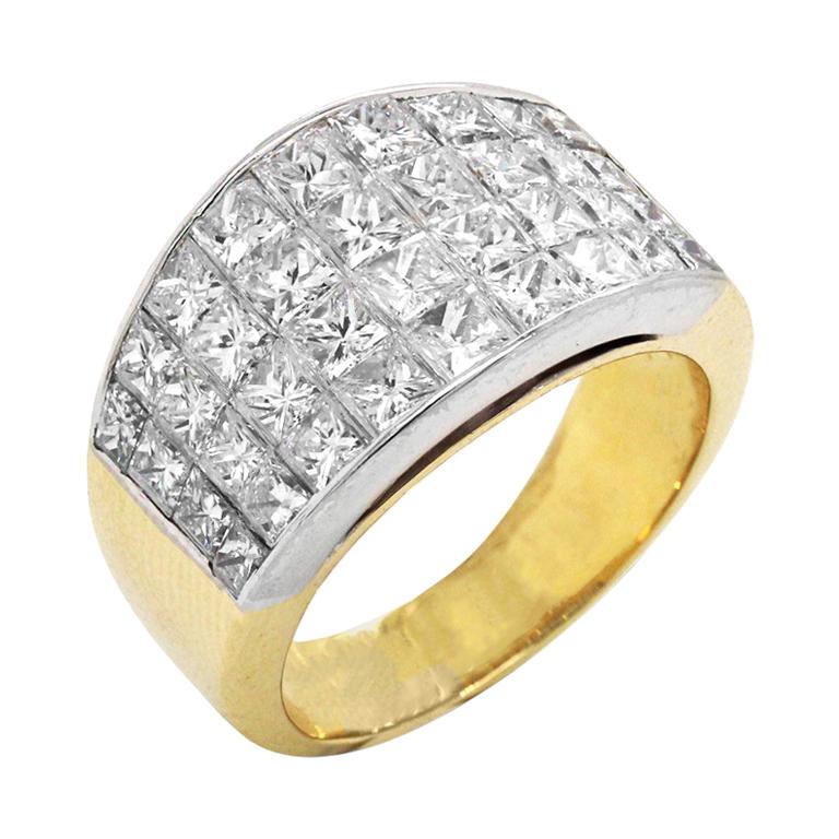 Gold and Invisible Set Princess Cut Diamond Ring