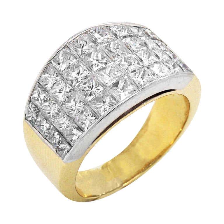 1950s Invisible Set Diamond Gold Ring For Sale at 1stDibs