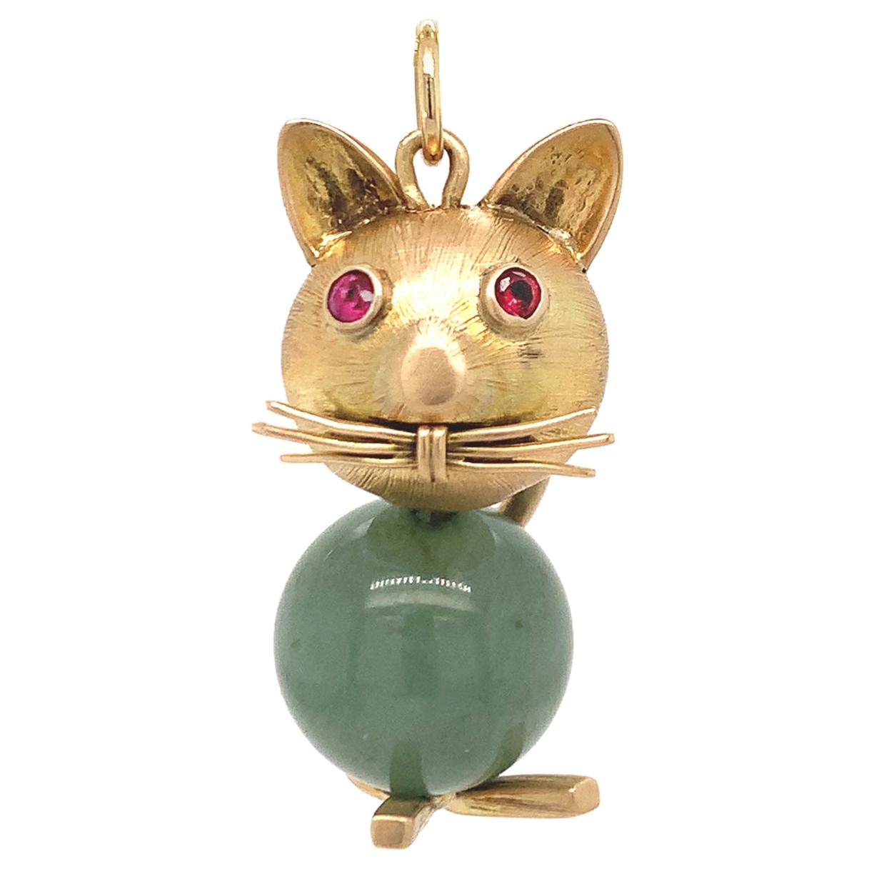 Gold and Jade Cat Charm