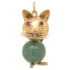 Vintage Gold and Jade Cat Charm