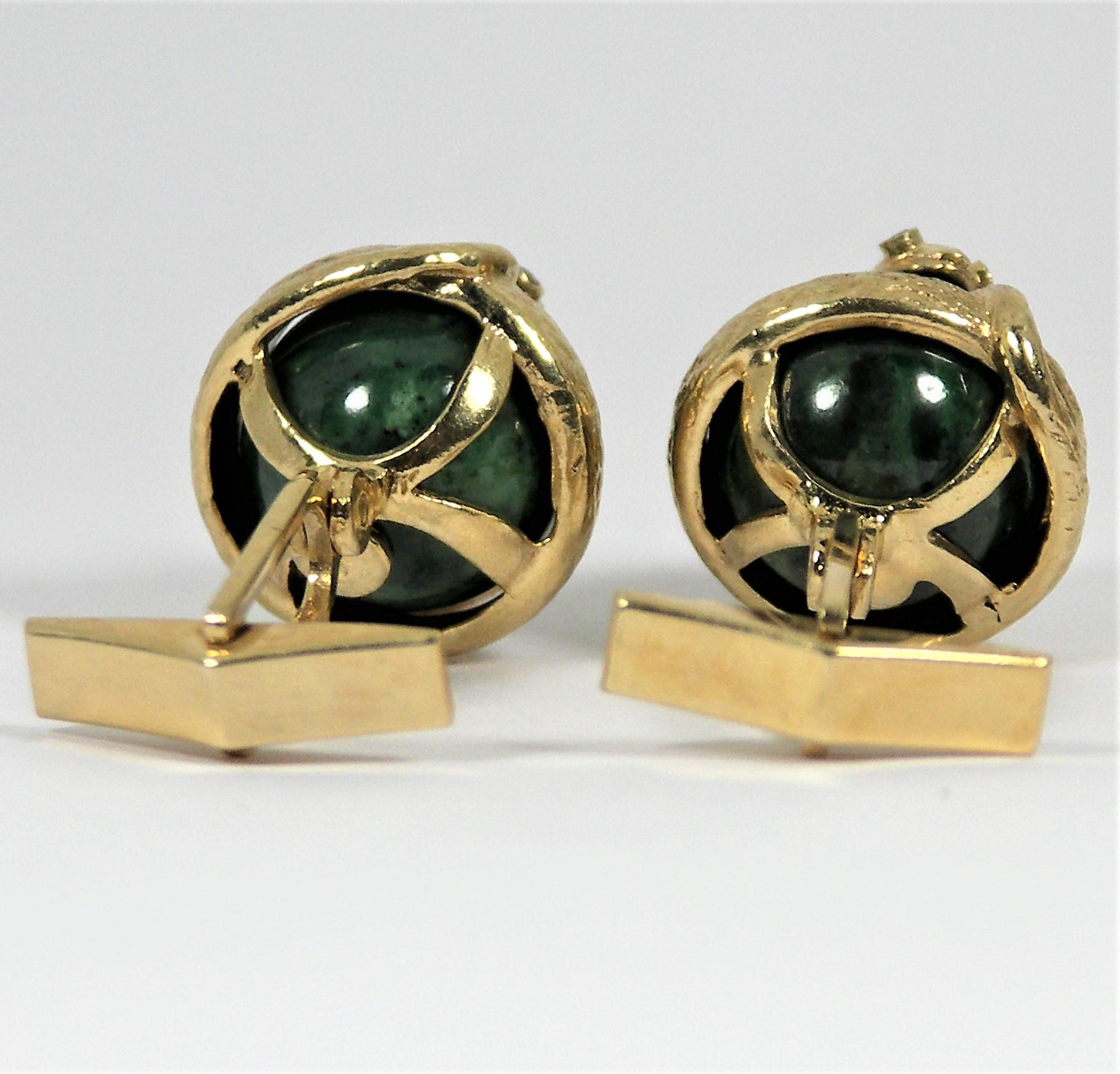 Gold and Jade Snake Cufflinks with Ruby Eyes 1