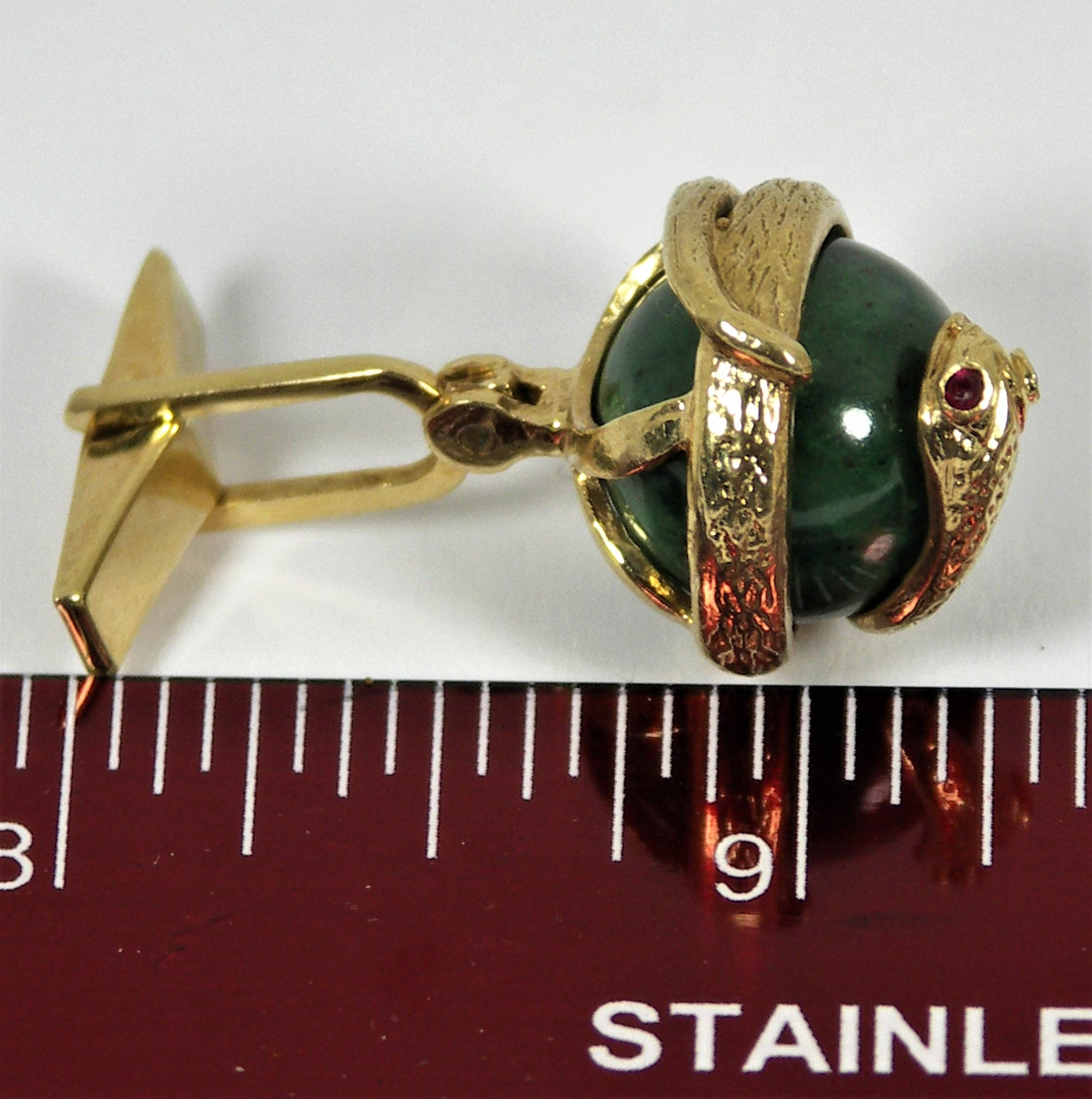 Gold and Jade Snake Cufflinks with Ruby Eyes 2