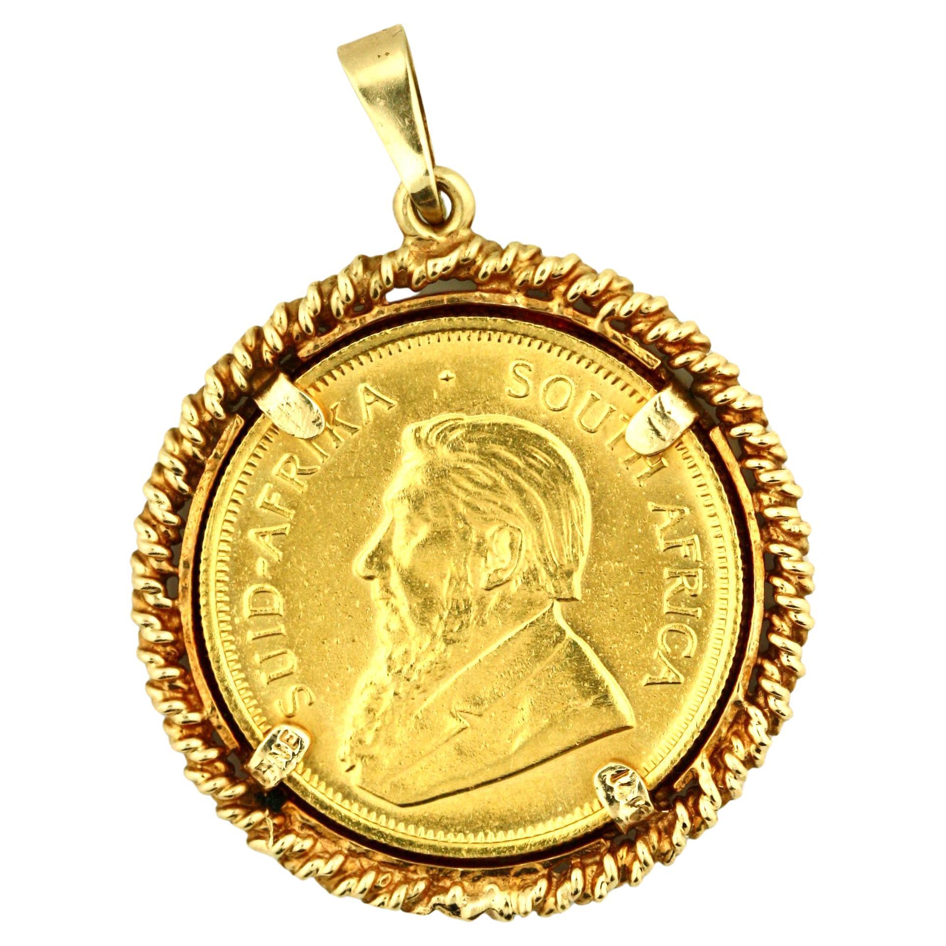 Gold and KRUGERAND Coin Pendant For Sale