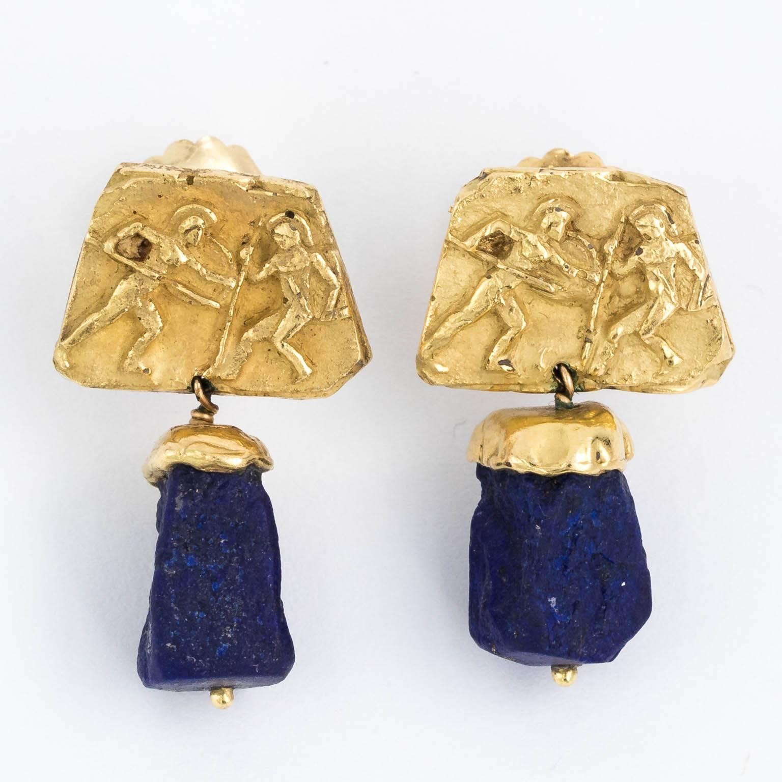 Women's Gold and Lapis Earnings For Sale