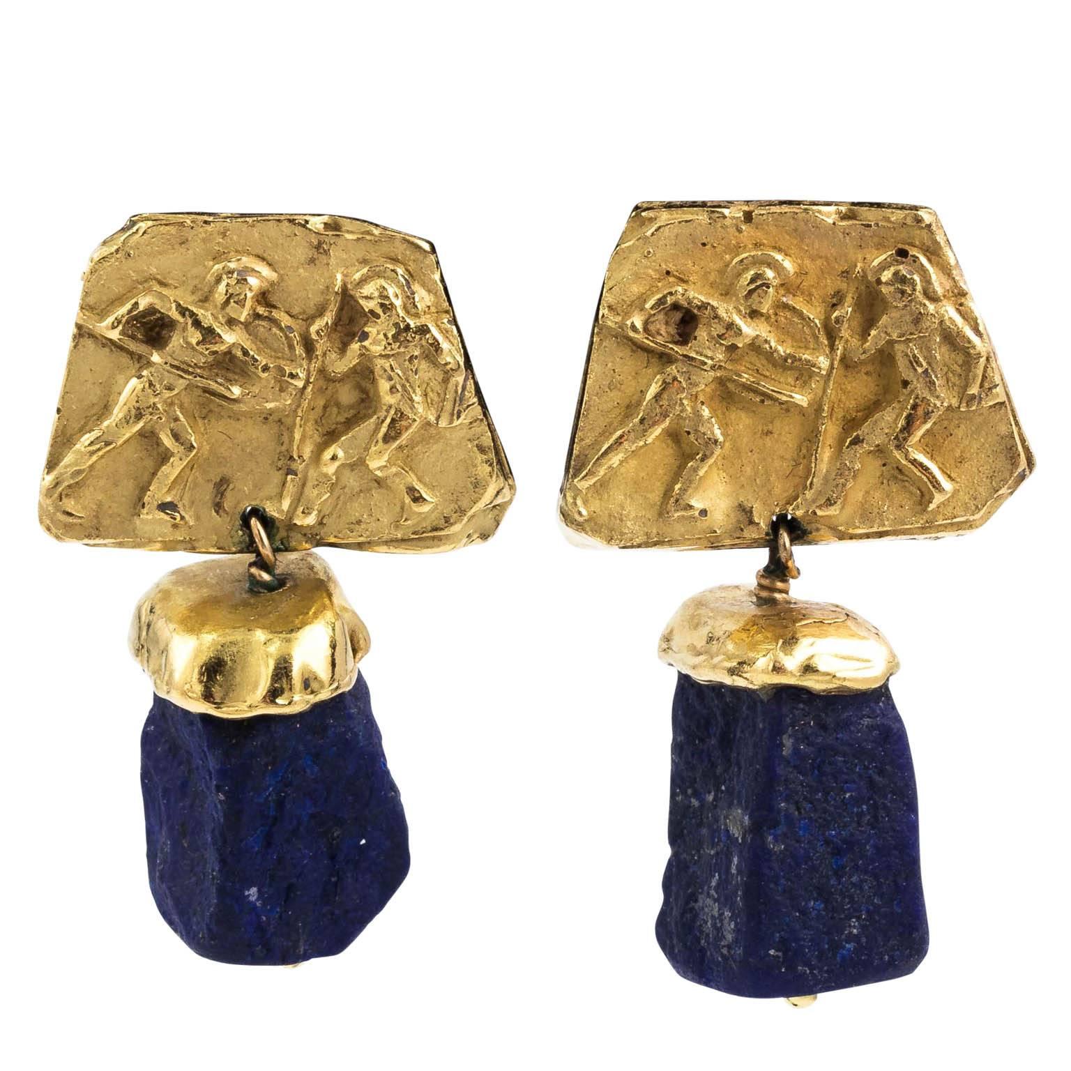 Gold and Lapis Earnings For Sale