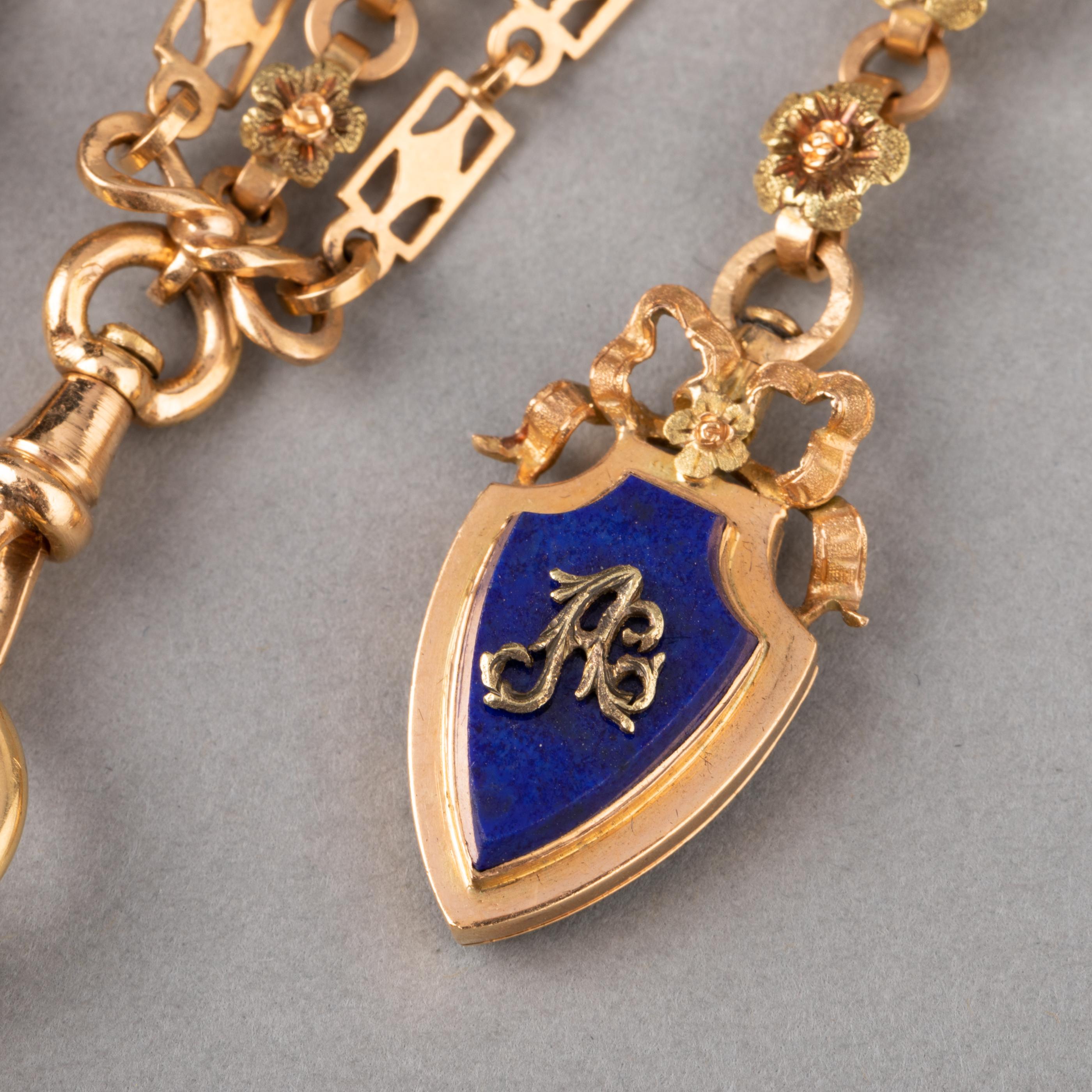 Gold and Lapis Lazuli Antique Châtelaine Brooch by Le Roy & Fils Paris 2