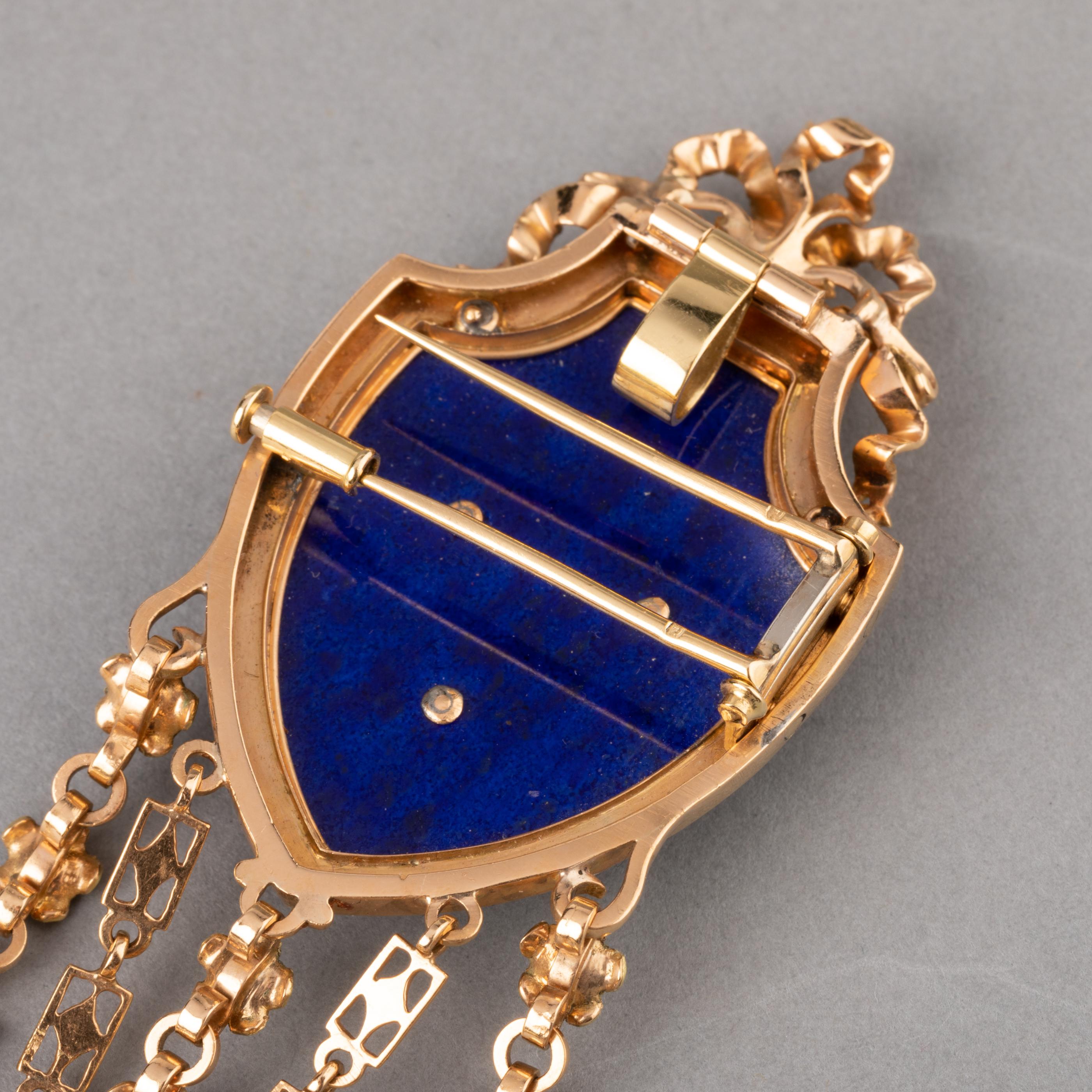 Gold and Lapis Lazuli Antique Châtelaine Brooch by Le Roy & Fils Paris 7