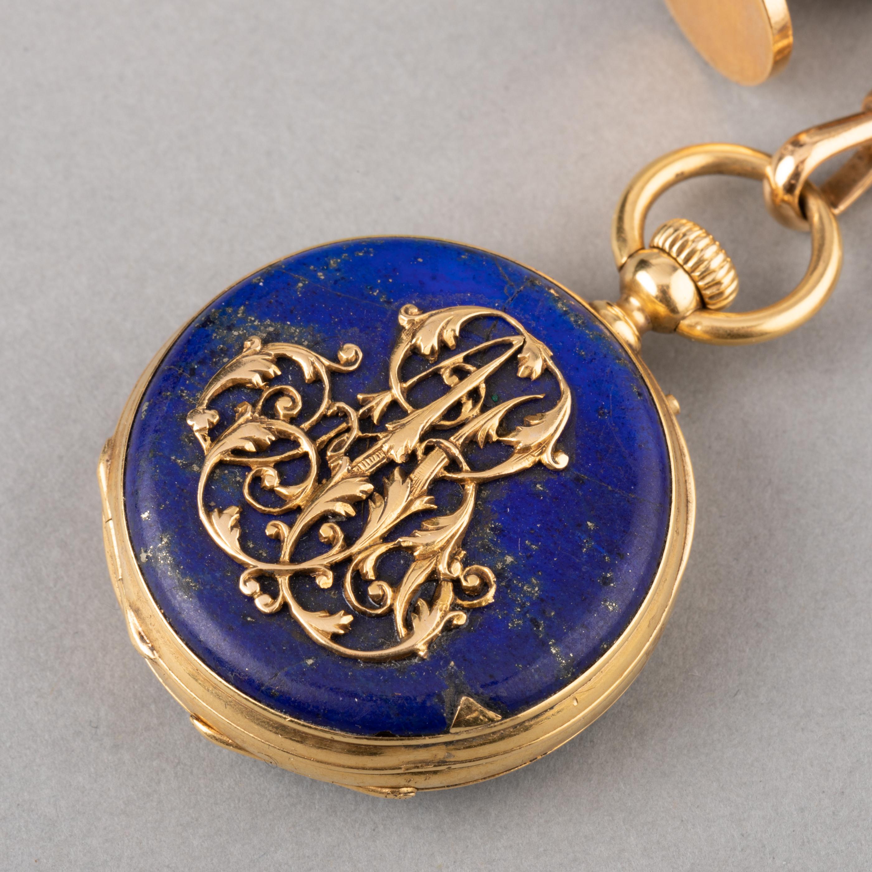 Napoleon III Gold and Lapis Lazuli Antique Châtelaine Brooch by Le Roy & Fils Paris