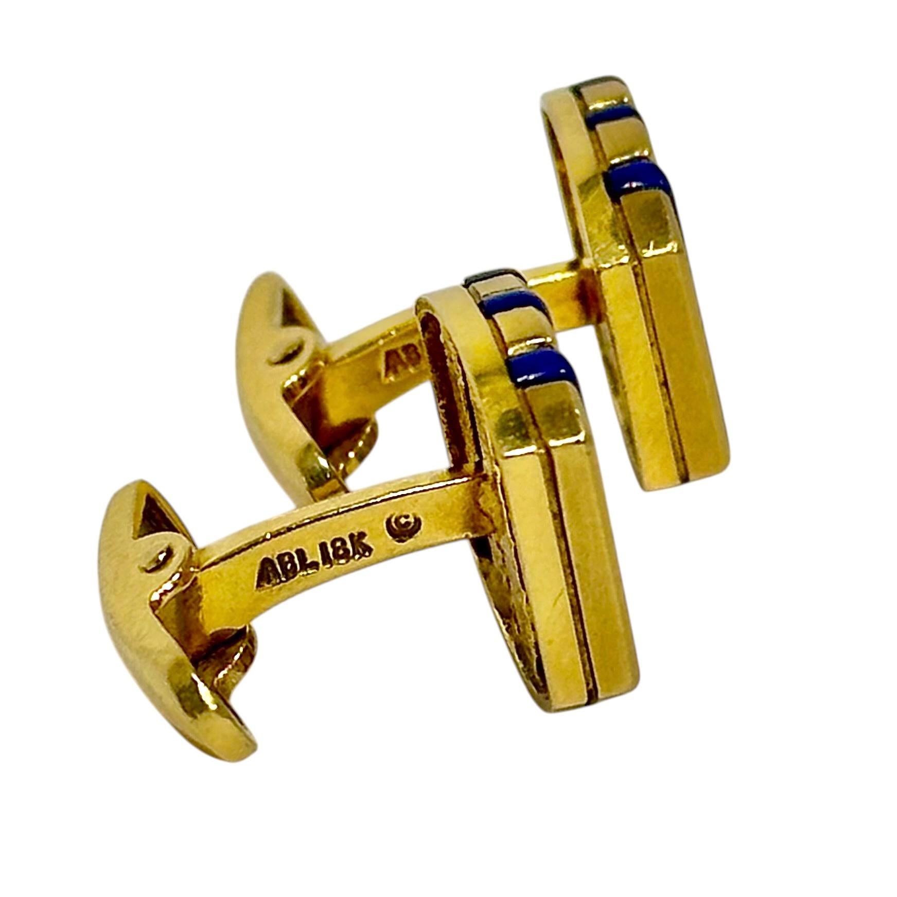 Uncut Tailored 18K Yellow Gold Cufflinks With Lapis Lazuli Stripes by A.B.L. For Sale