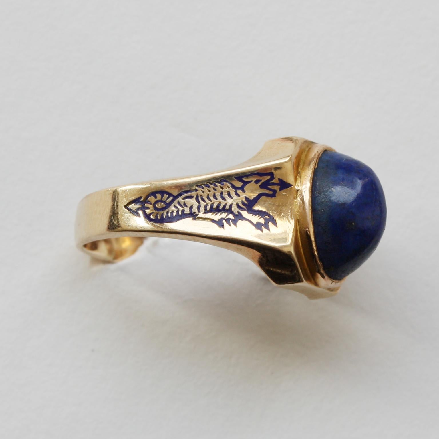 Art Deco Gold and Lapis Lazuli Dragon Ring