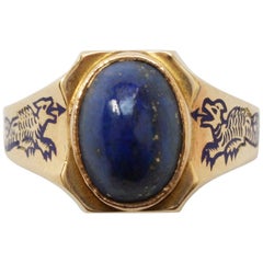 Antique Gold and Lapis Lazuli Dragon Ring