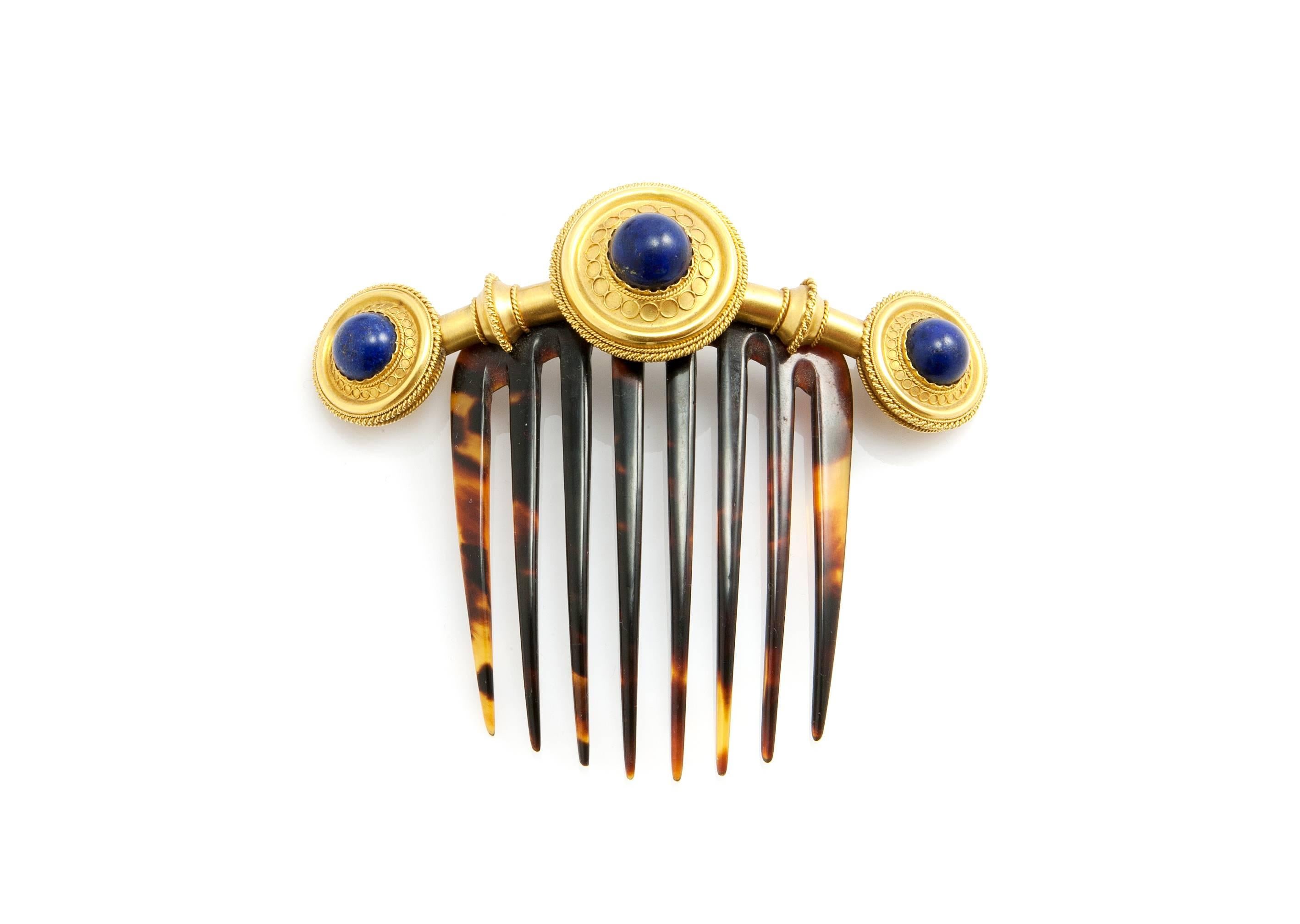Women's Gold and Lapis Lazuli Etruscan Revival Parure, French, circa 1870 For Sale
