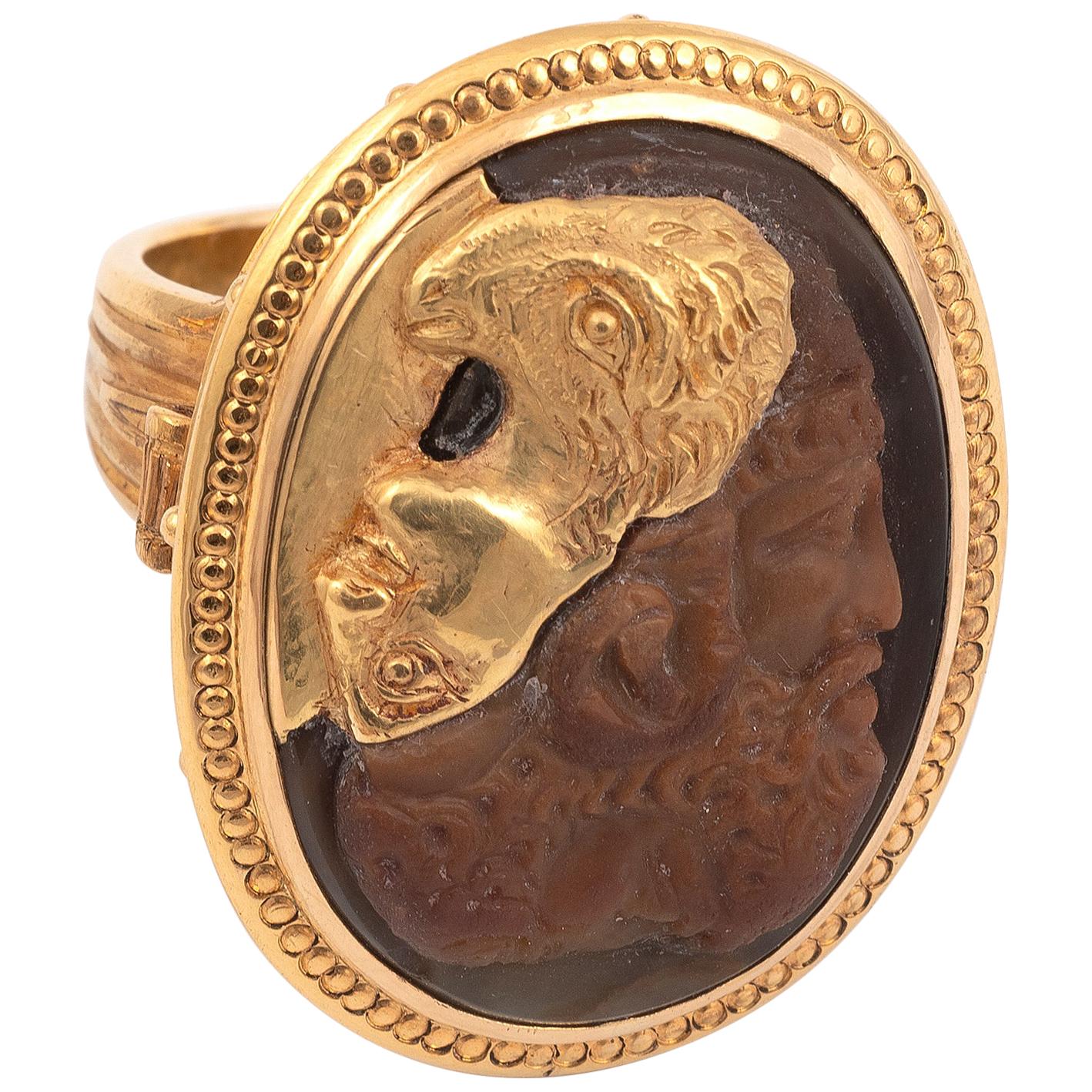 Georgian Gold and Large Agate Gryllus Cameo Ring