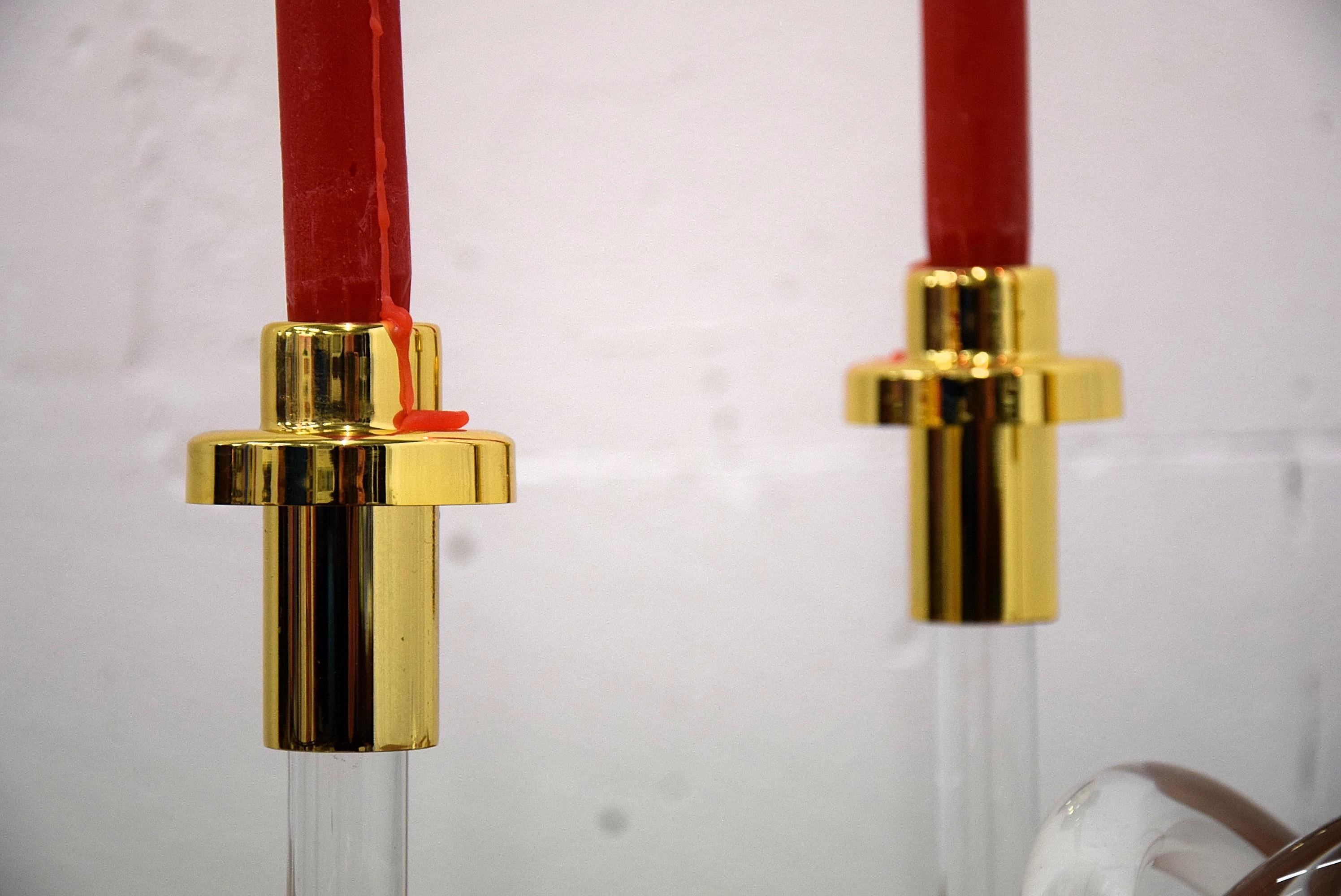 Mid-Century Modern Gold and Lucite Candlestick Holders by Dorothy Thorpe