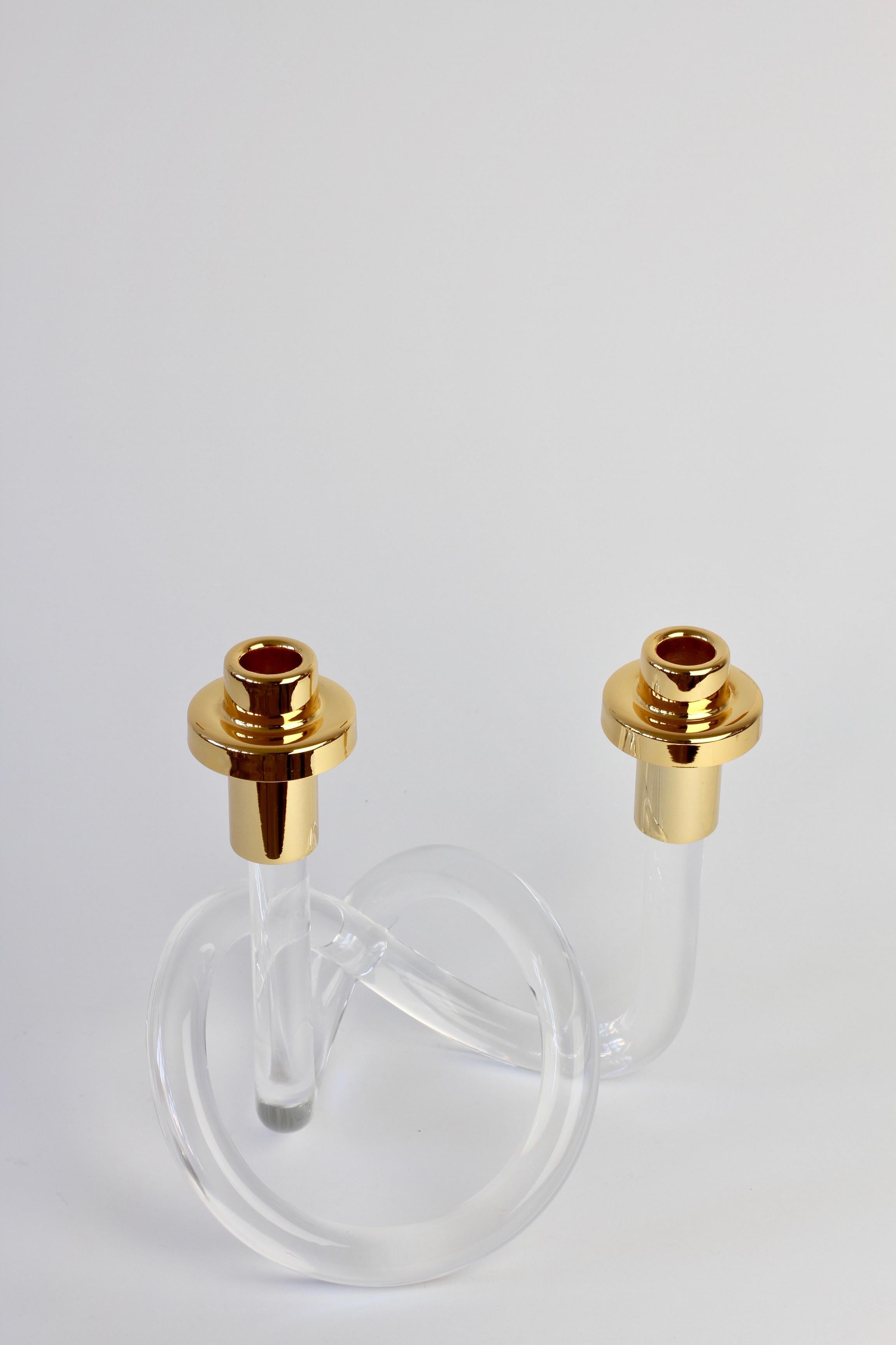 20th Century Gold and Lucite Twisted Pretzel Candlestick Holder/Candelabra by Dorothy Thorpe
