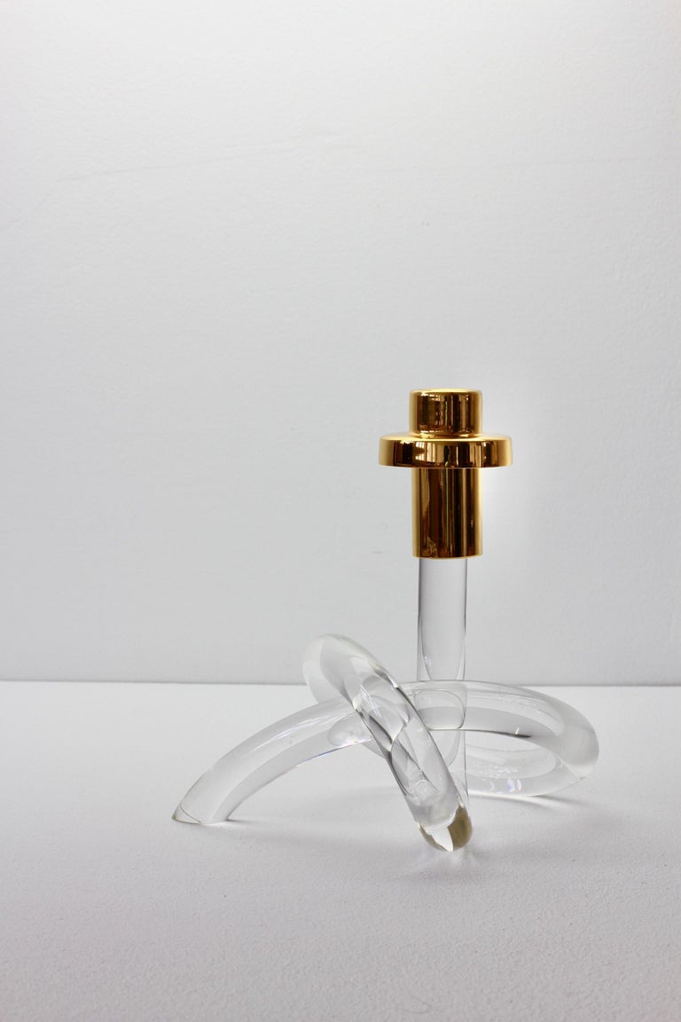 Gold and Lucite Twisted Pretzel Candlestick Holder/Candelabra by