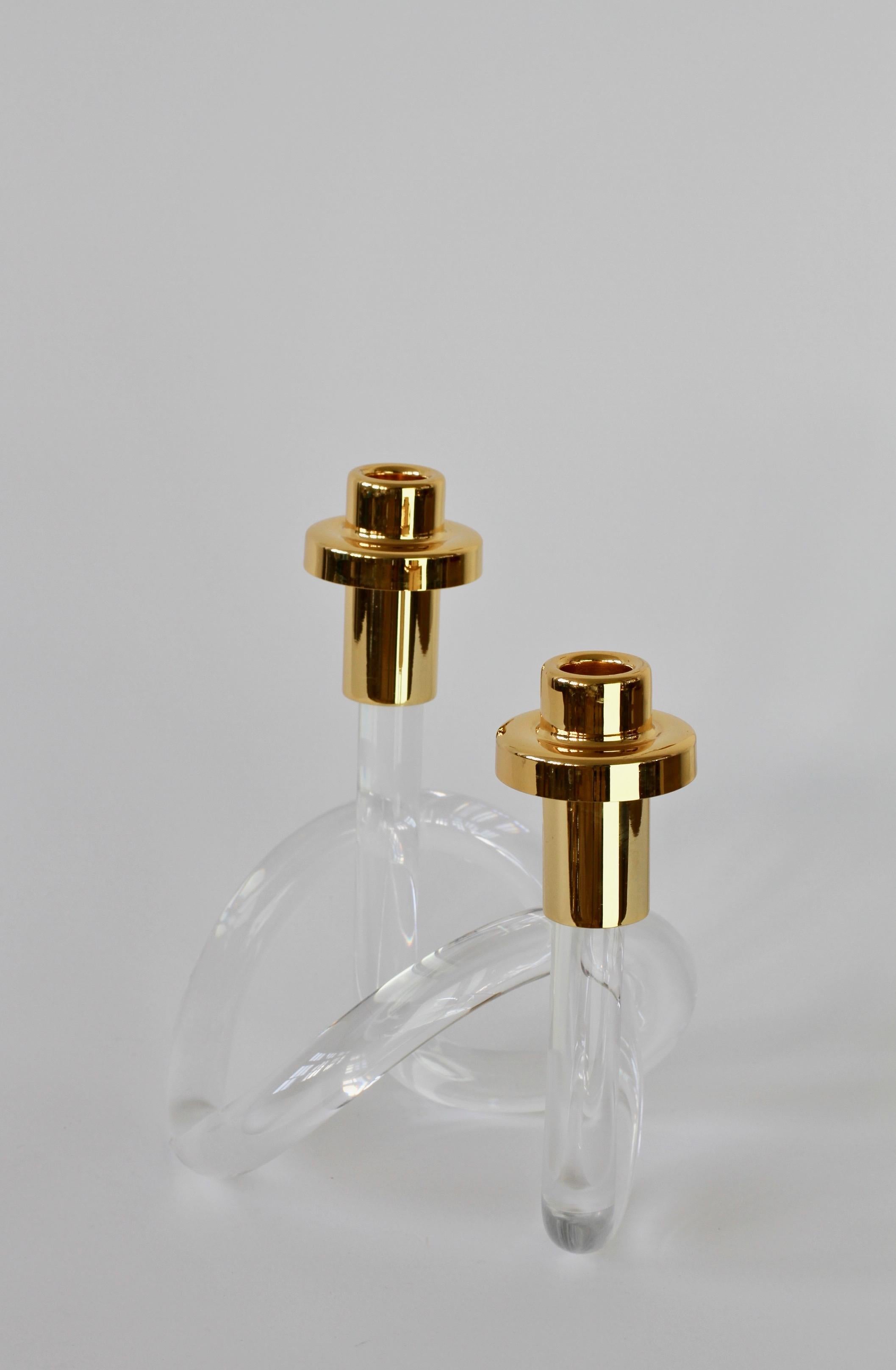 Gold and Lucite Twisted Pretzel Candlestick Holder/Candelabra by Dorothy Thorpe 1