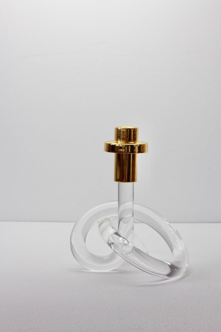 Gold and Lucite Twisted Pretzel Candlestick Holder/Candelabra by