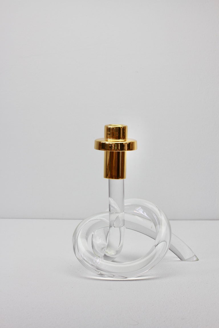 Gold and Lucite Twisted Pretzel Candlestick Holder/Candelabra by