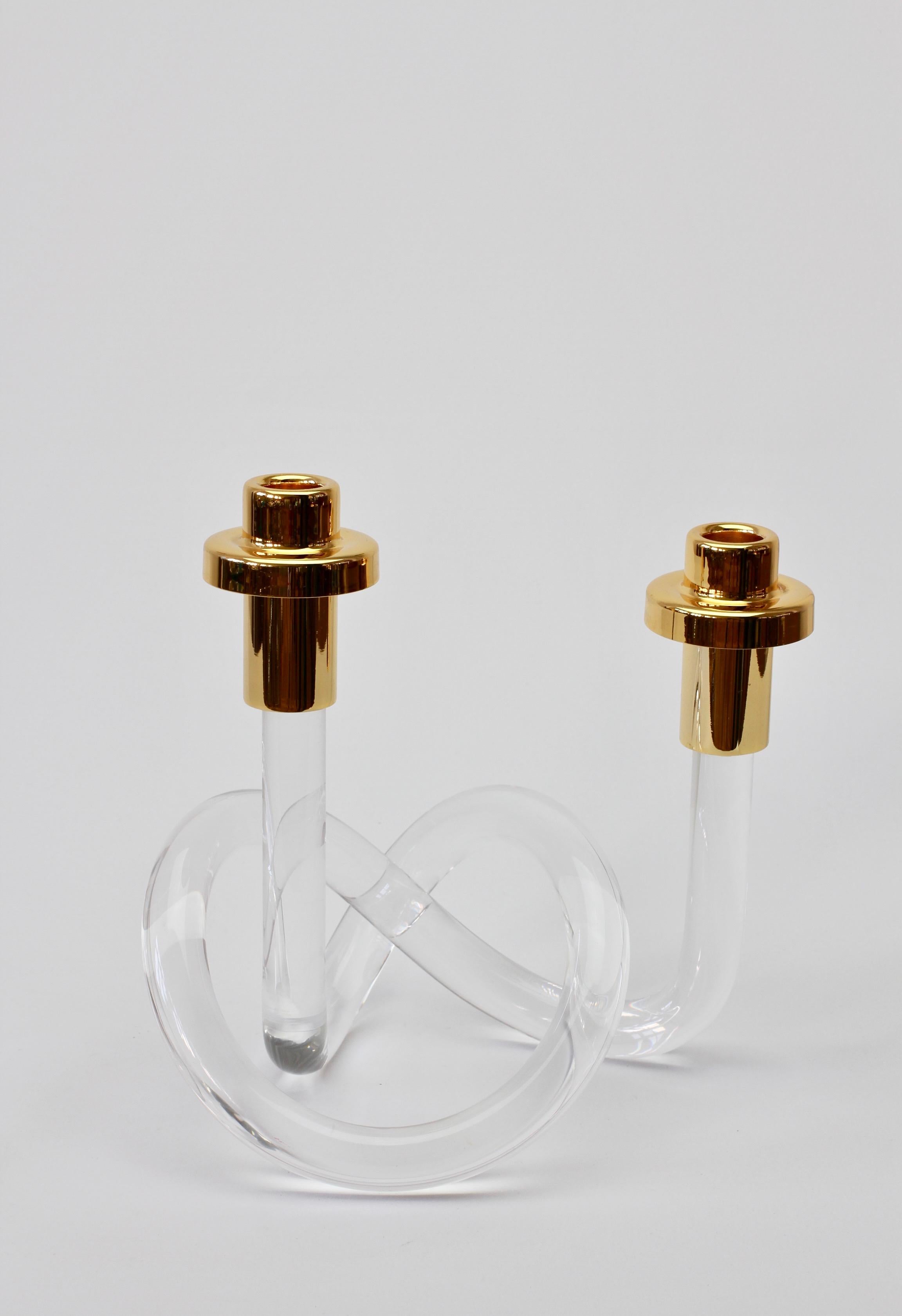 Gold and Lucite Twisted Pretzel Candlestick Holder/Candelabra by Dorothy Thorpe 3