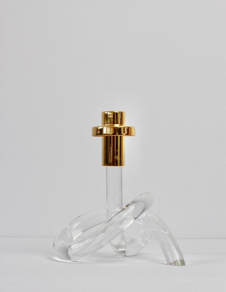 Gold and Lucite Twisted Pretzel Candlestick Holder/Candelabra by