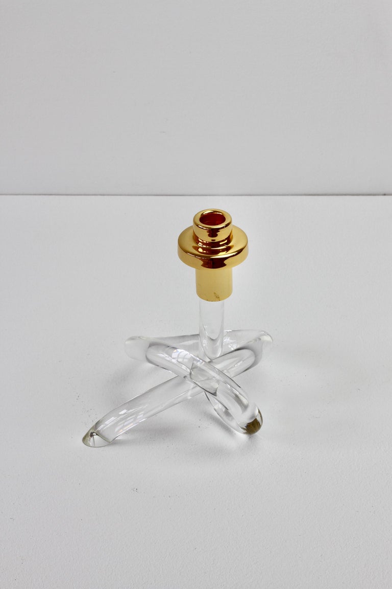 Gold and Lucite Twisted Pretzel Candlestick Holder/Candelabra by
