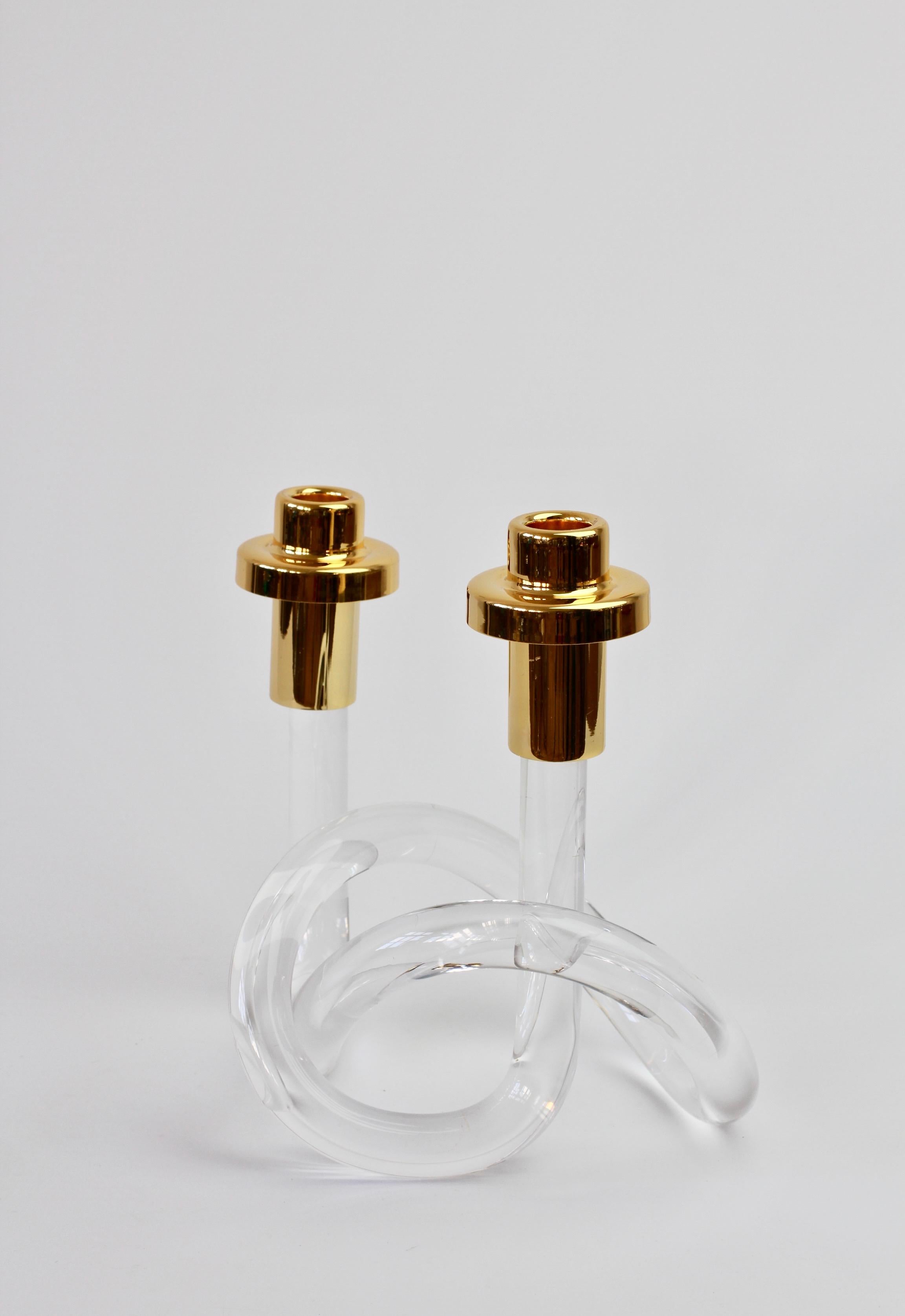Gold and Lucite Twisted Pretzel Candlestick Holder/Candelabra by Dorothy Thorpe 5