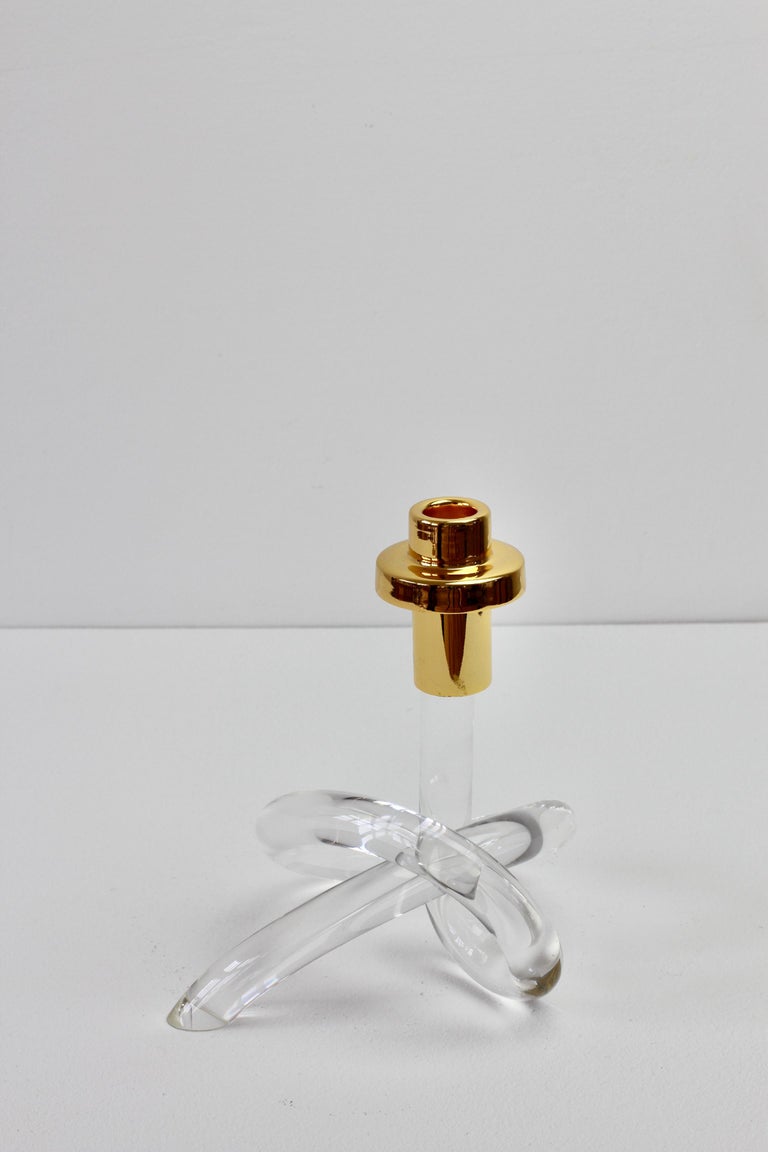 Gold and Lucite Twisted Pretzel Candlestick Holder/Candelabra by