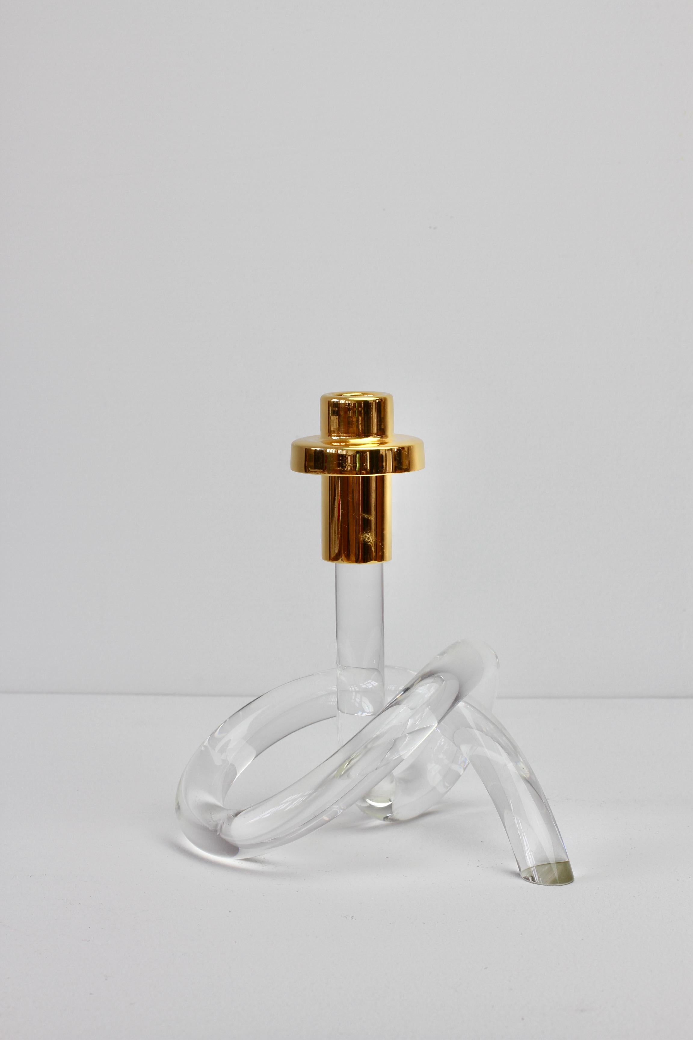 Gold and Lucite Twisted Pretzel Candlestick Holder/Candelabra by Dorothy Thorpe For Sale 8
