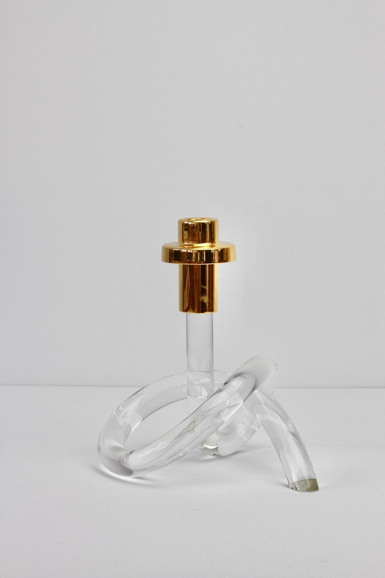 Gold and Lucite Twisted Pretzel Candlestick Holder/Candelabra by