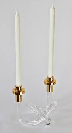 Gold and Lucite Twisted Pretzel Candlestick Holder/Candelabra by Dorothy Thorpe