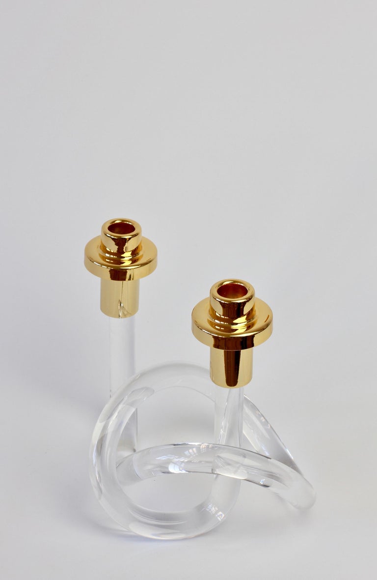 Gold and Lucite Twisted Pretzel Candlestick Holder/Candelabra by