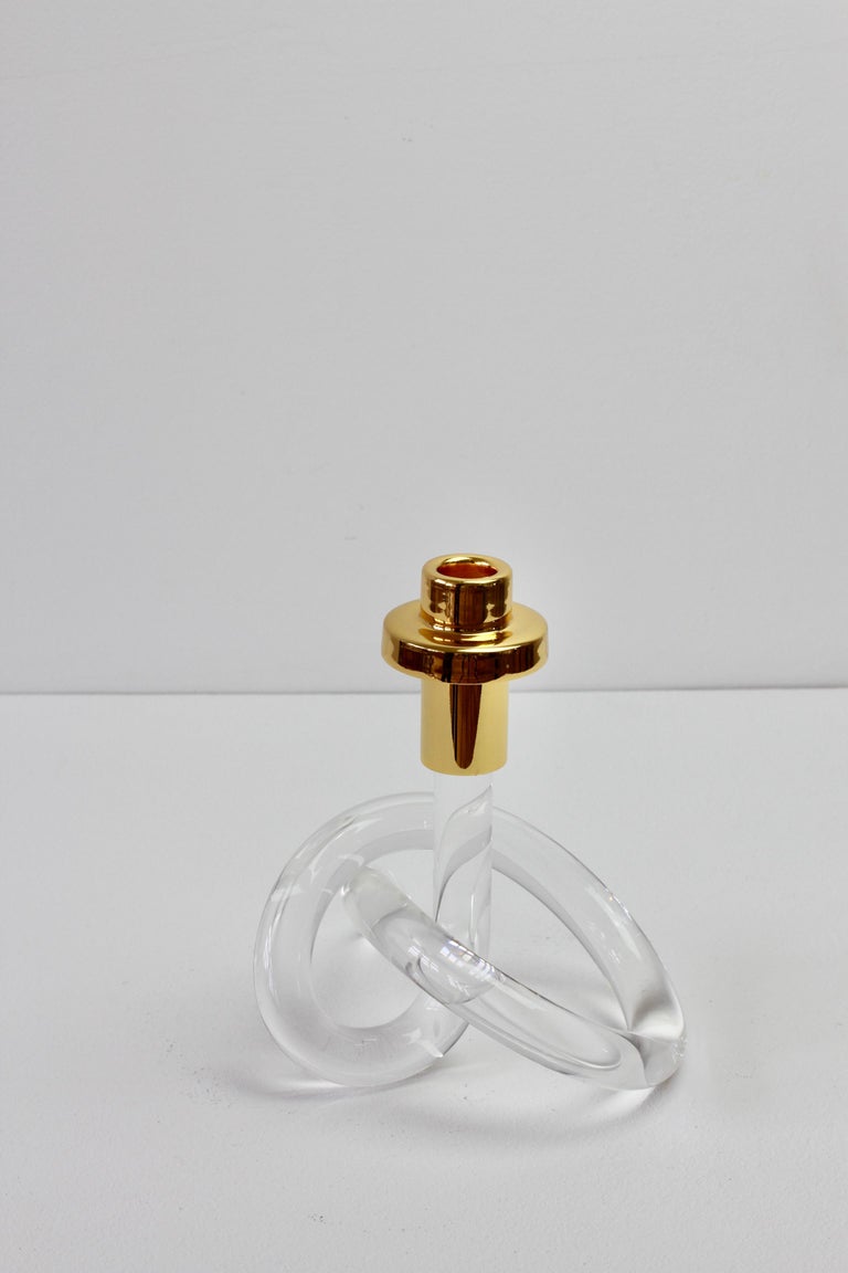 Gold and Lucite Twisted Pretzel Candlestick Holder/Candelabra by