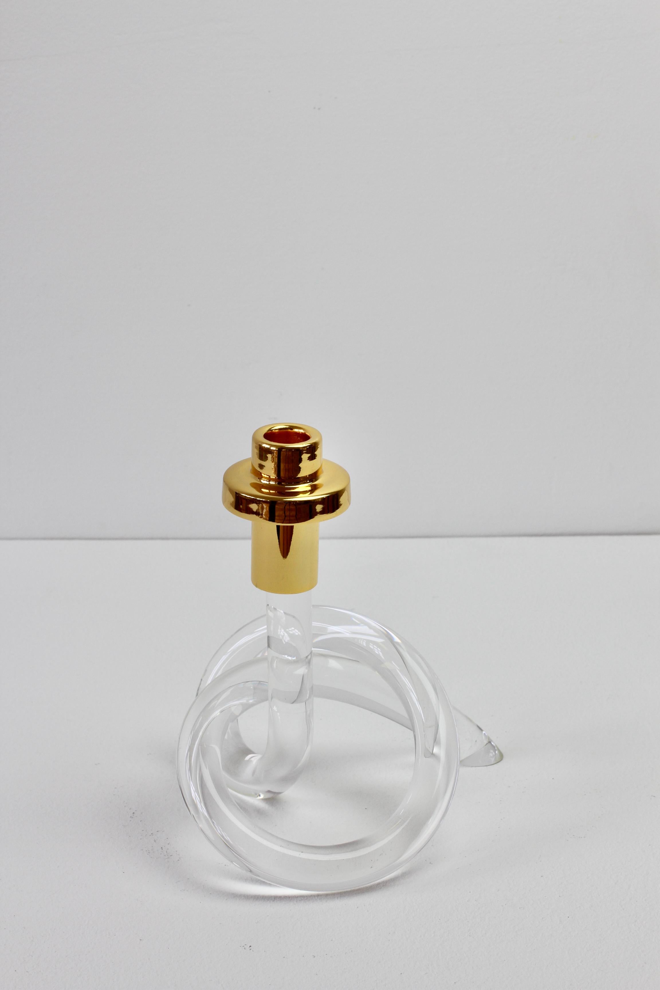 Mid-Century Modern Gold and Lucite Twisted Pretzel Candlestick Holder/Candelabra by Dorothy Thorpe For Sale