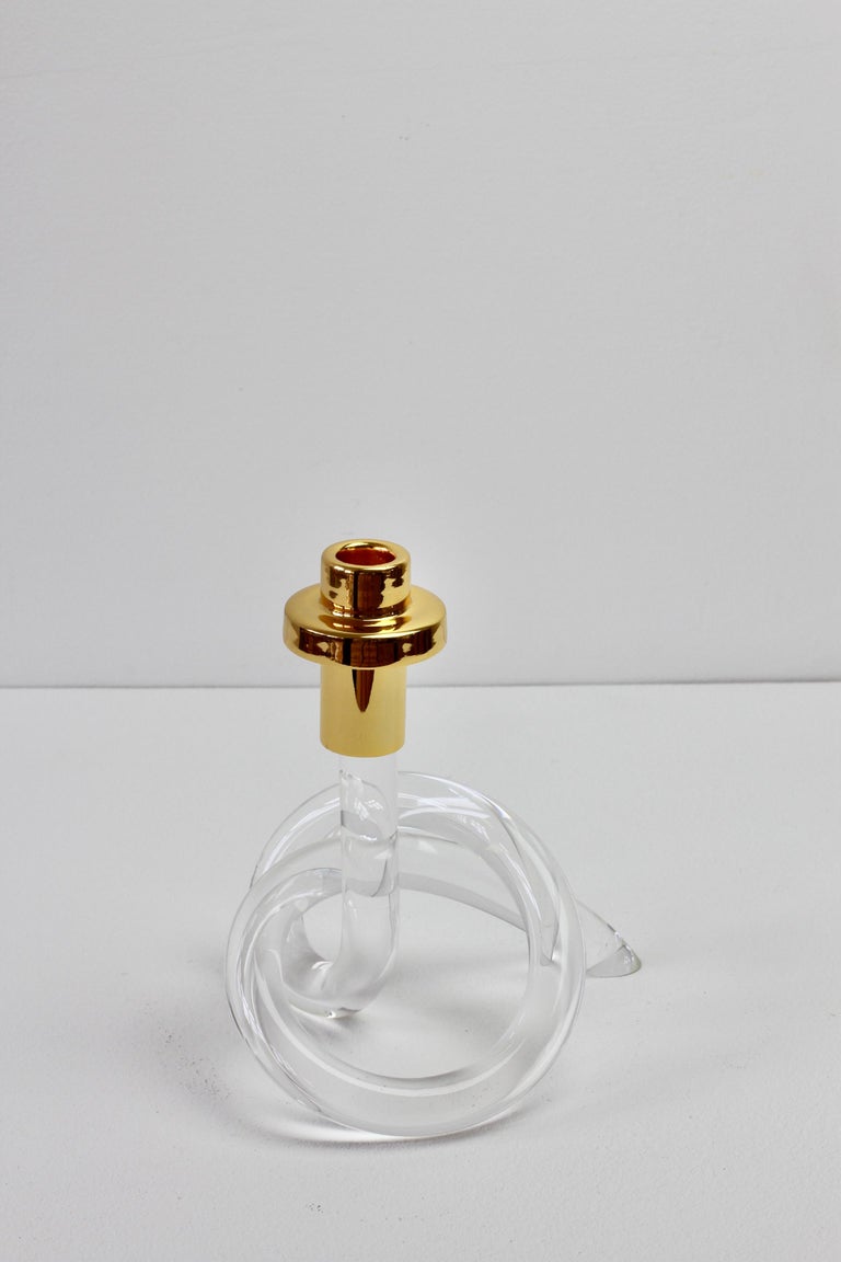 Gold and Lucite Twisted Pretzel Candlestick Holder/Candelabra by