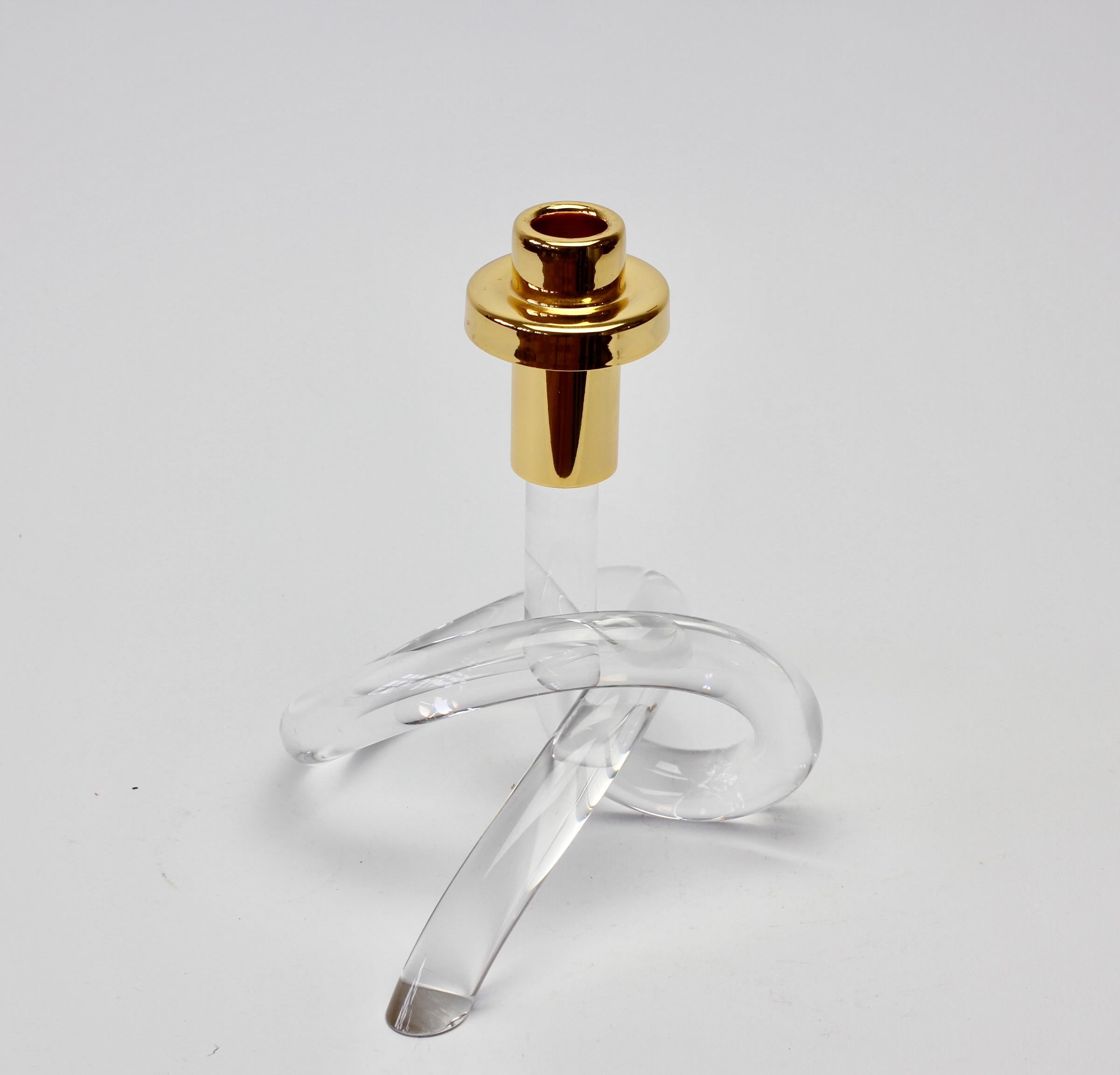 Gold and Lucite Twisted Pretzel Candlestick Holder/Candelabra by Dorothy Thorpe In Good Condition In Landau an der Isar, Bayern