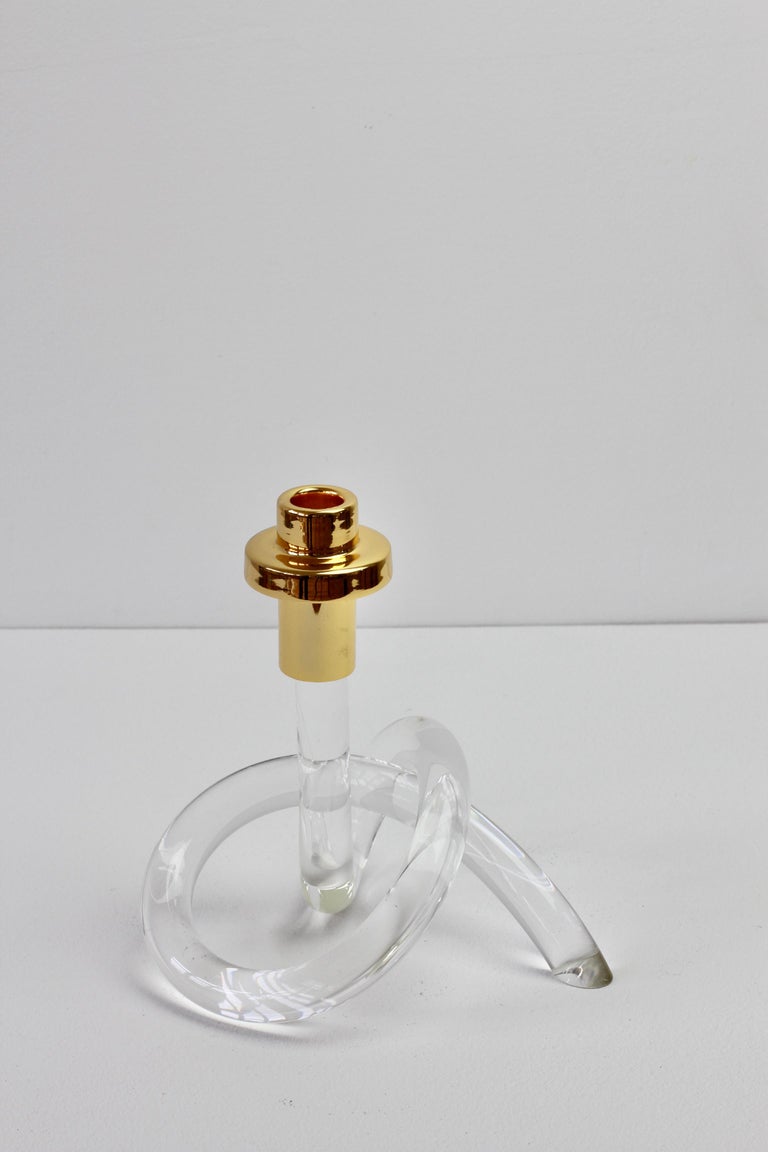 Gold and Lucite Twisted Pretzel Candlestick Holder/Candelabra by