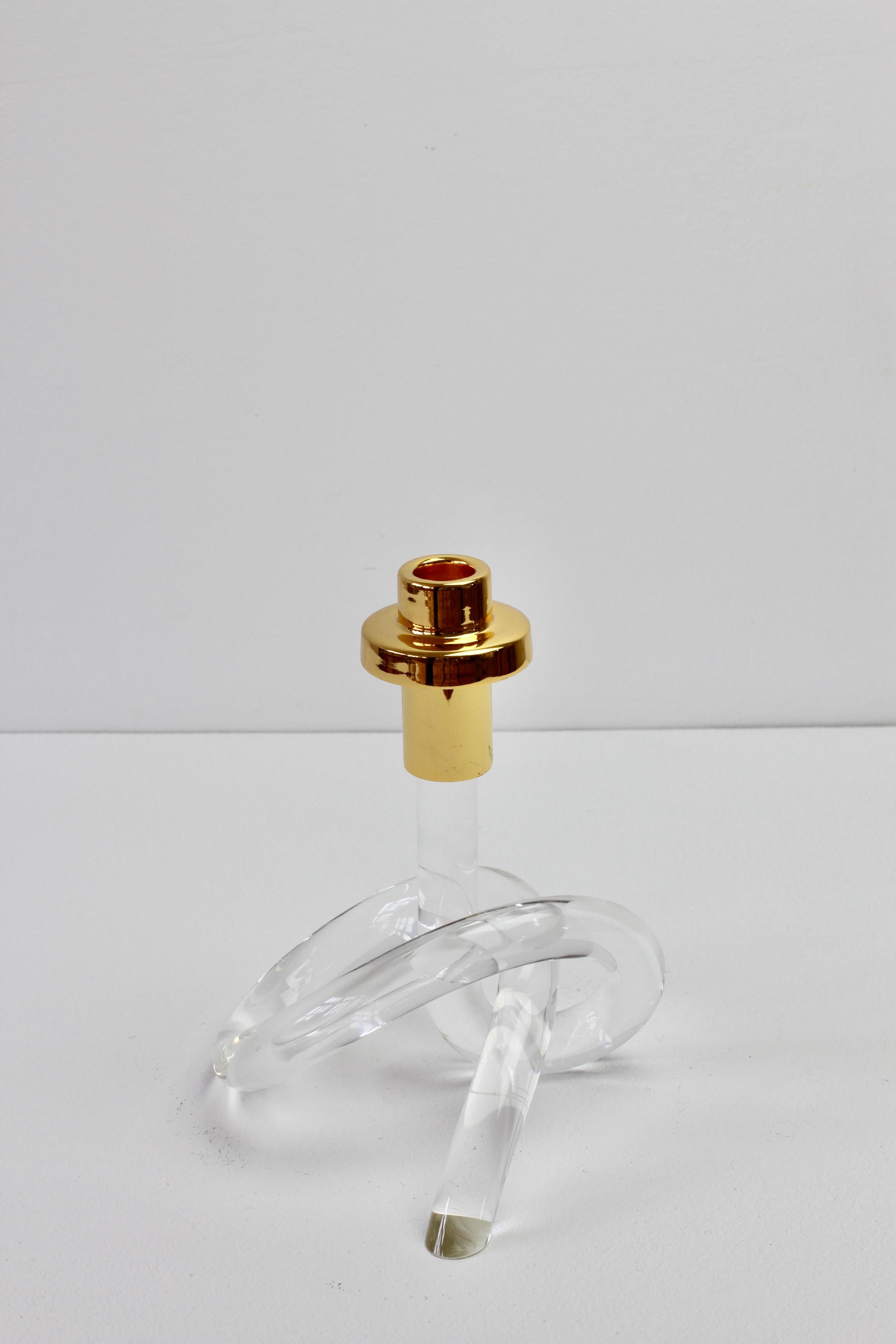 Gold and Lucite Twisted Pretzel Candlestick Holder/Candelabra by Dorothy Thorpe In Good Condition For Sale In Landau an der Isar, Bayern
