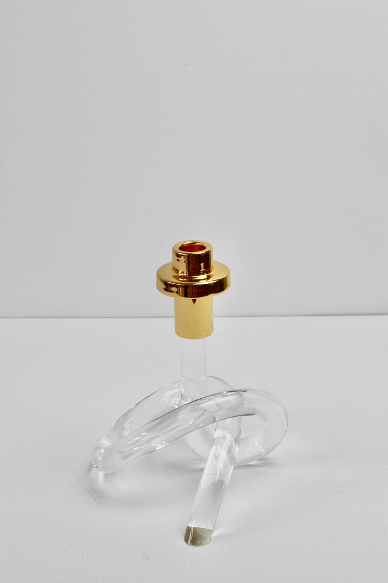 Gold and Lucite Twisted Pretzel Candlestick Holder/Candelabra by
