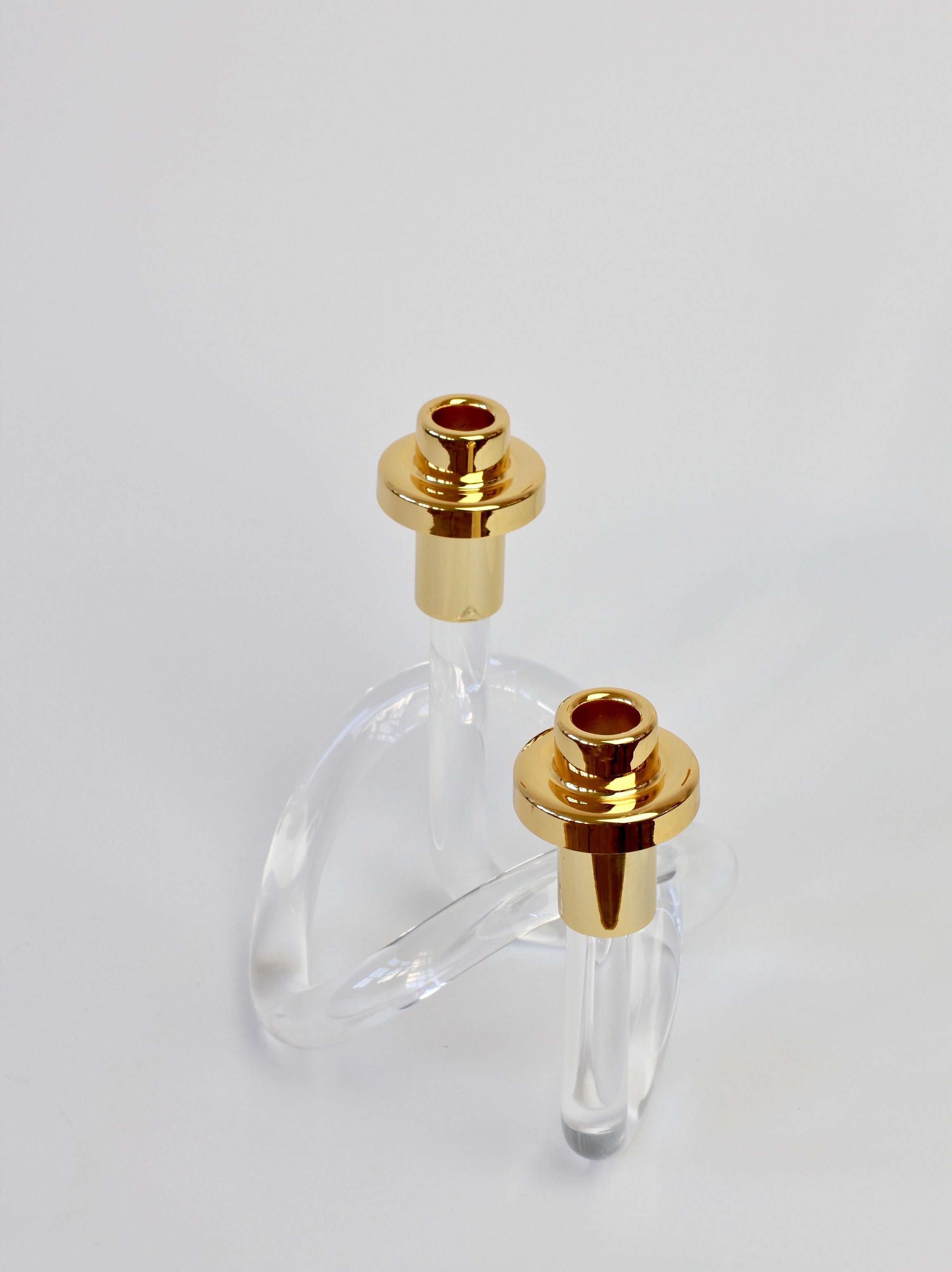 American Gold and Lucite Twisted Pretzel Candlestick Holder/Candelabra by Dorothy Thorpe
