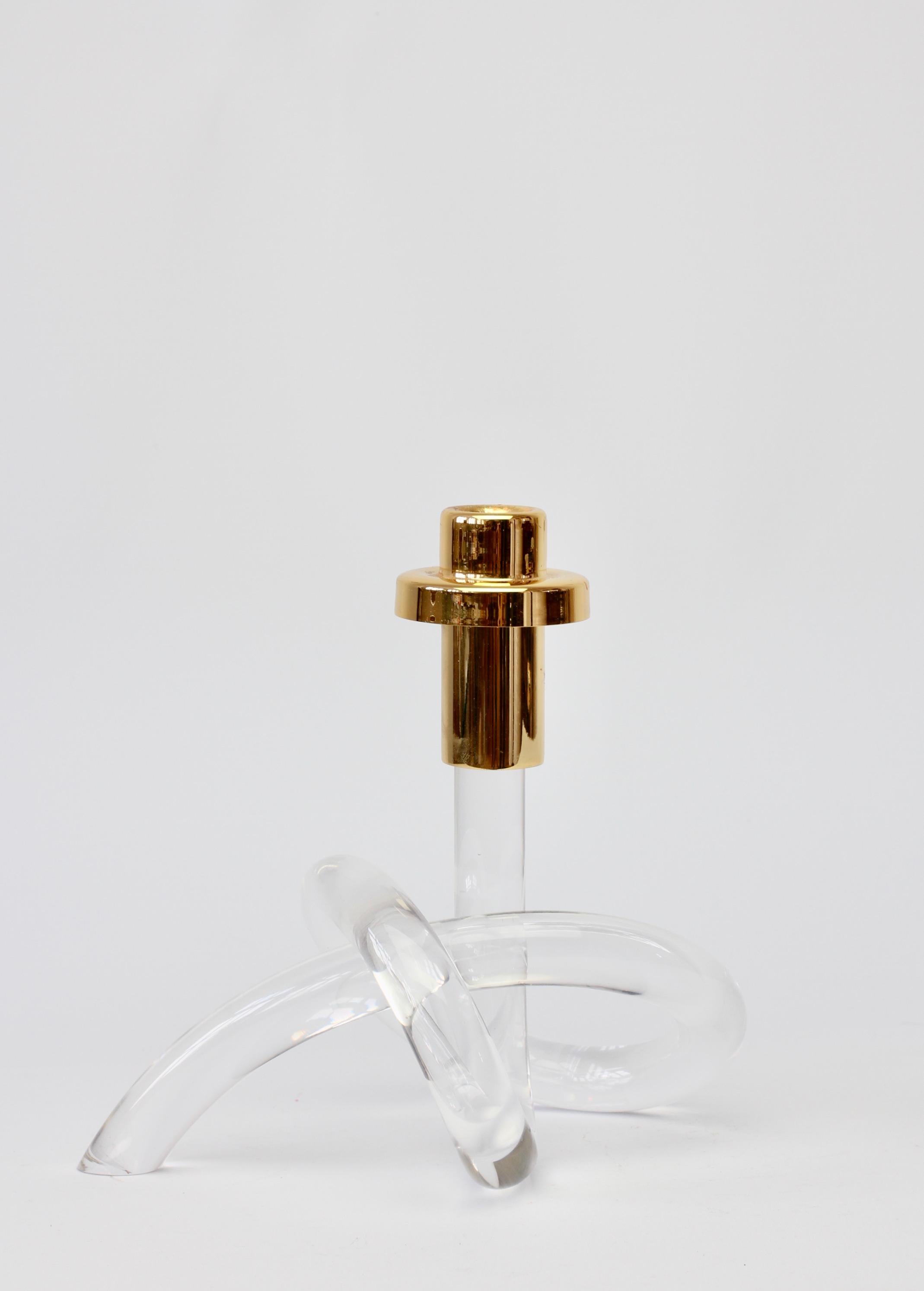 Gold Plate Gold and Lucite Twisted Pretzel Candlestick Holder/Candelabra by Dorothy Thorpe
