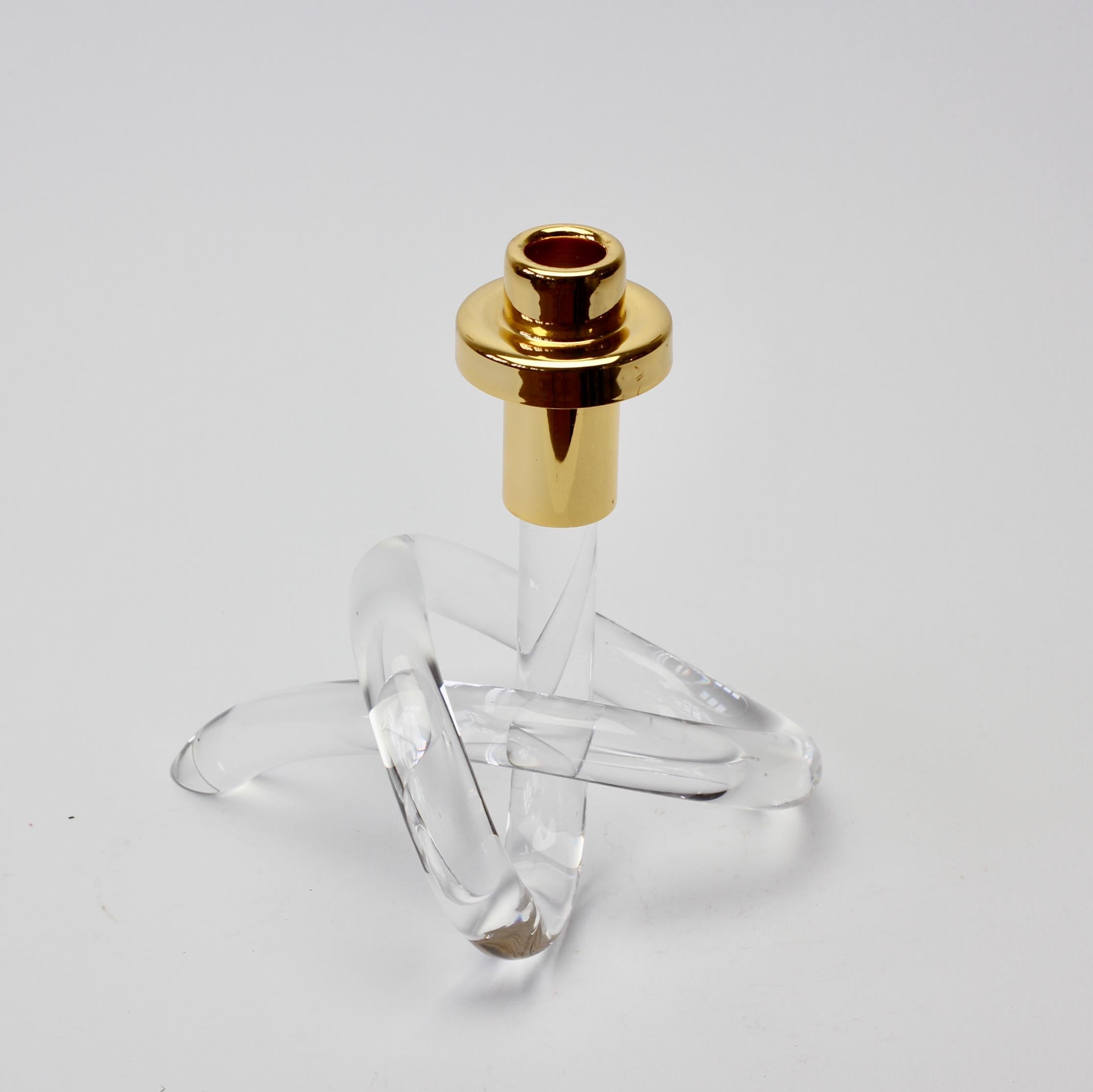 Gold Plate Gold and Lucite Twisted Pretzel Candlestick Holder/Candelabra by Dorothy Thorpe