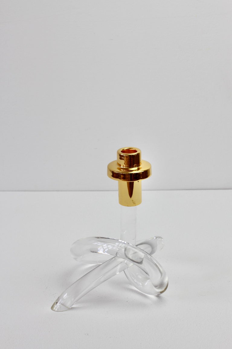 Gold and Lucite Twisted Pretzel Candlestick Holder/Candelabra by