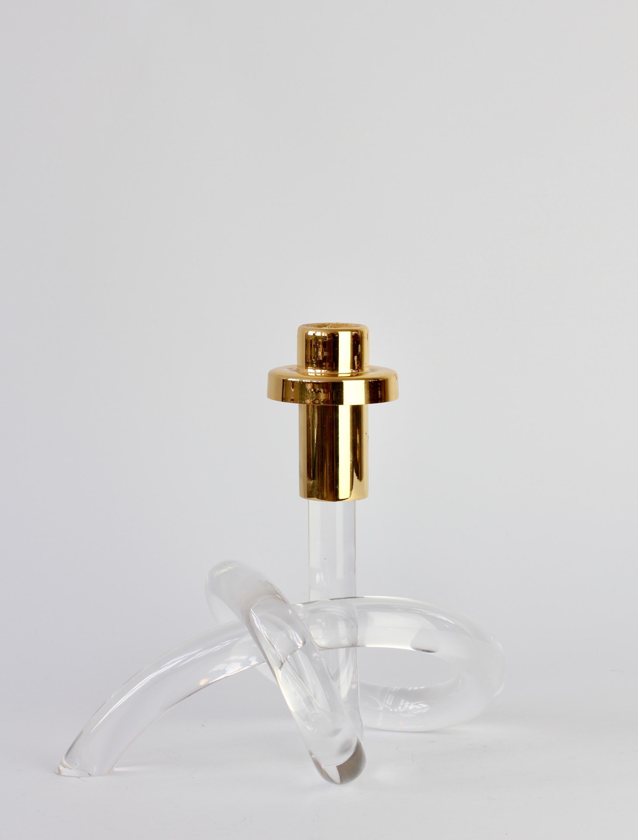 Gold and Lucite Twisted Pretzel Candlestick Holder/Candelabra by Dorothy Thorpe 1