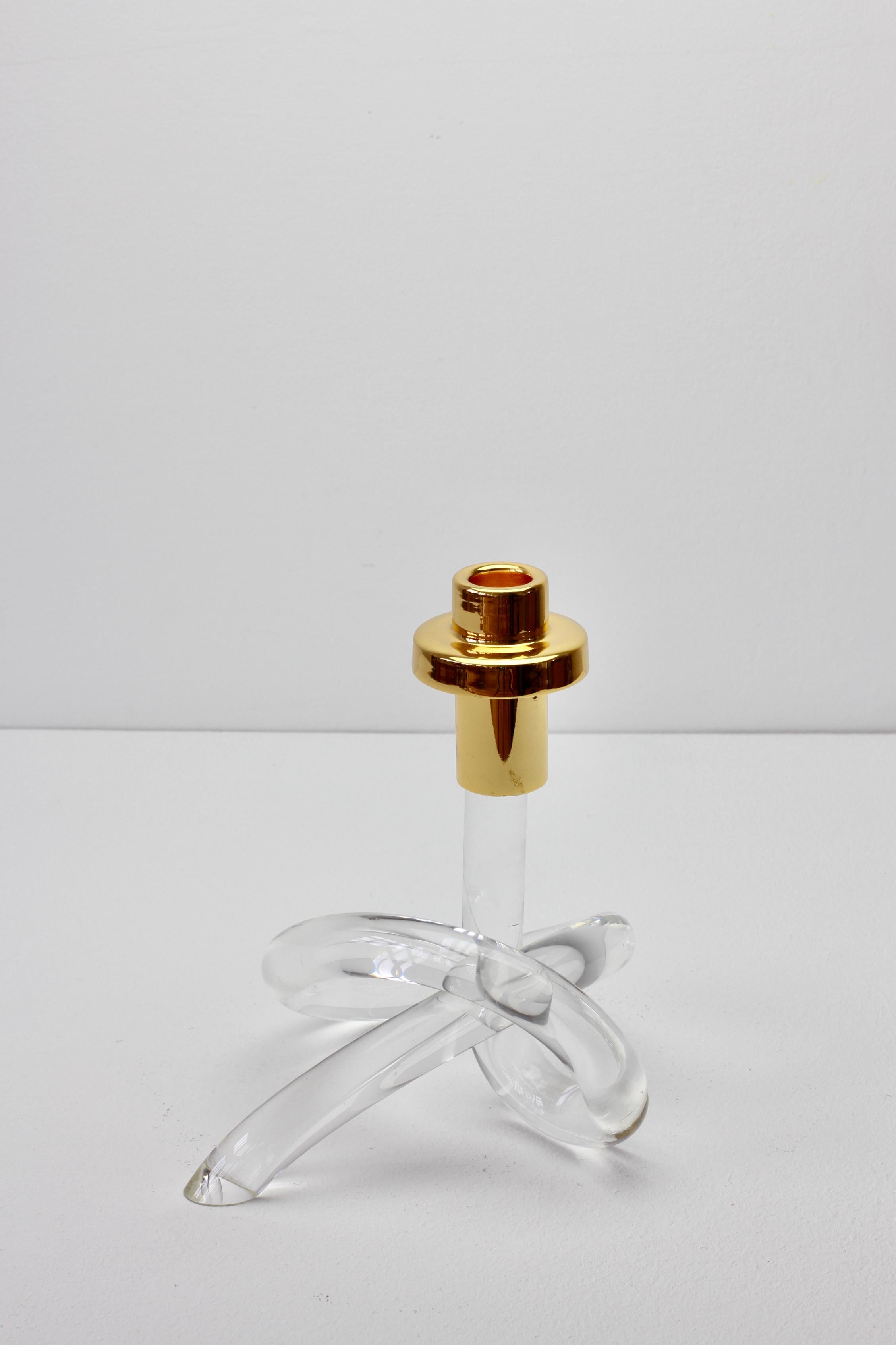 Gold Plate Gold and Lucite Twisted Pretzel Candlestick Holder/Candelabra by Dorothy Thorpe For Sale