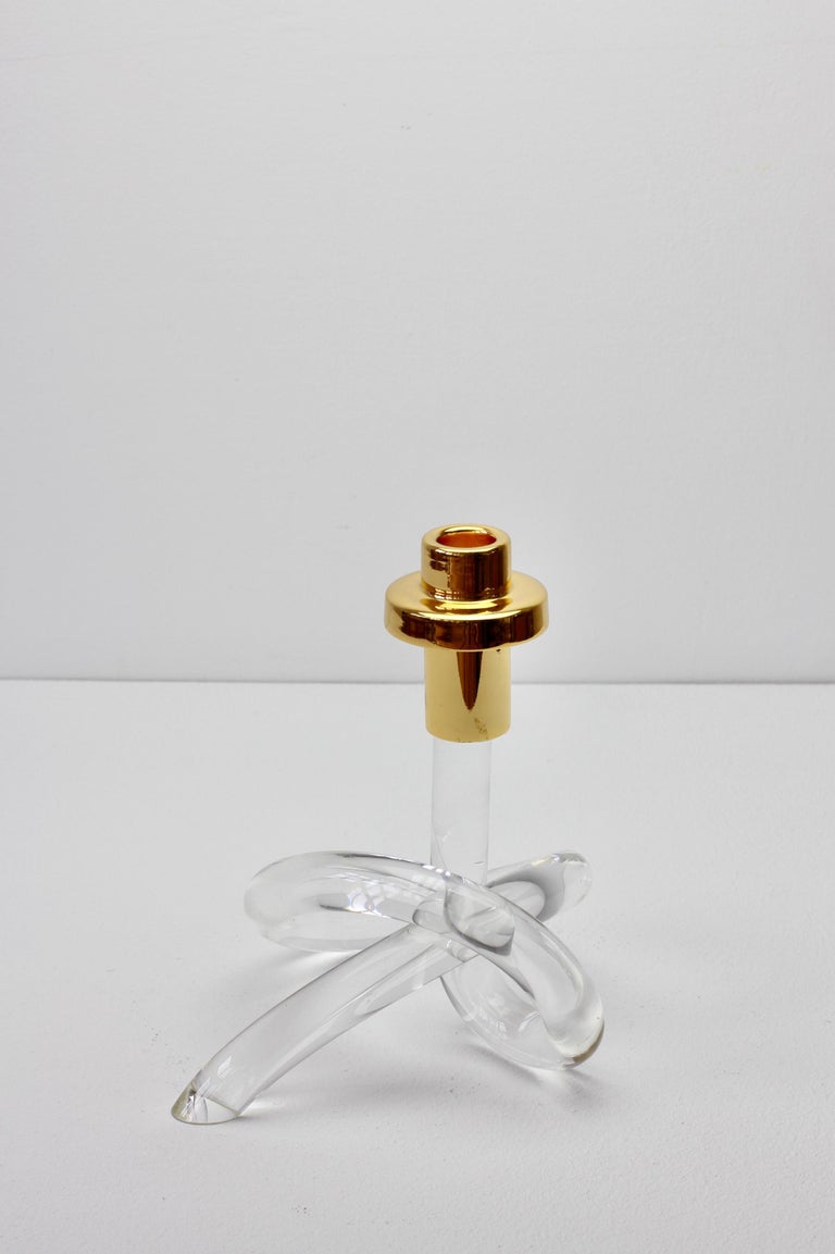 Gold and Lucite Twisted Pretzel Candlestick Holder/Candelabra by