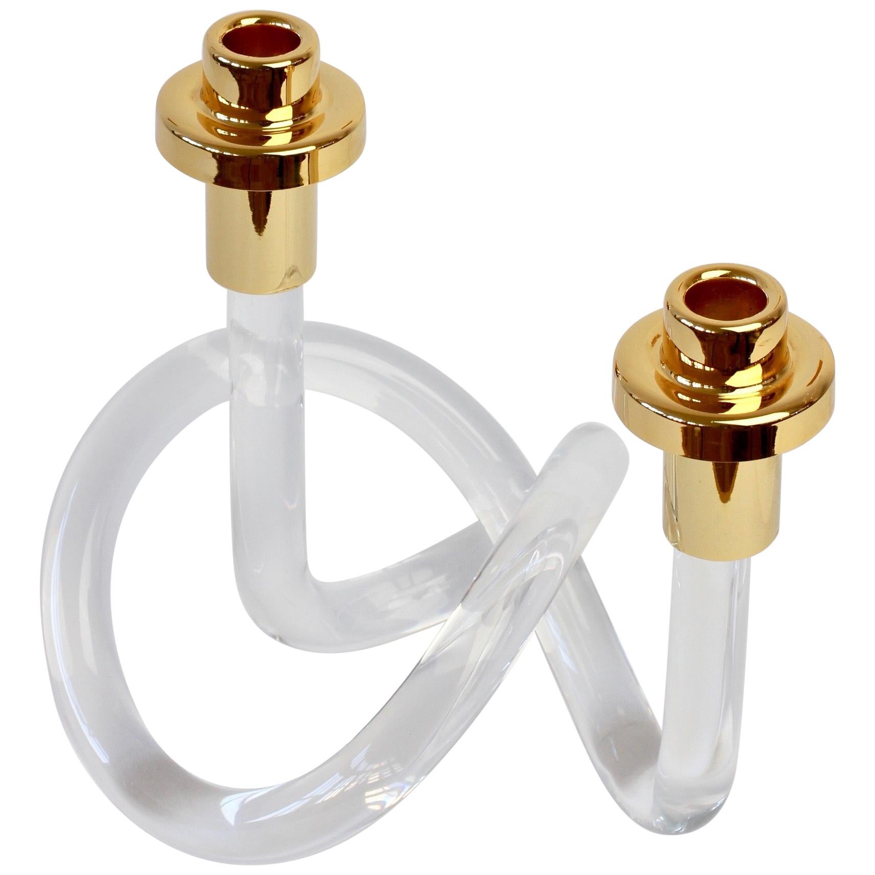 Gold and Lucite Twisted Pretzel Candlestick Holder/Candelabra by Dorothy Thorpe